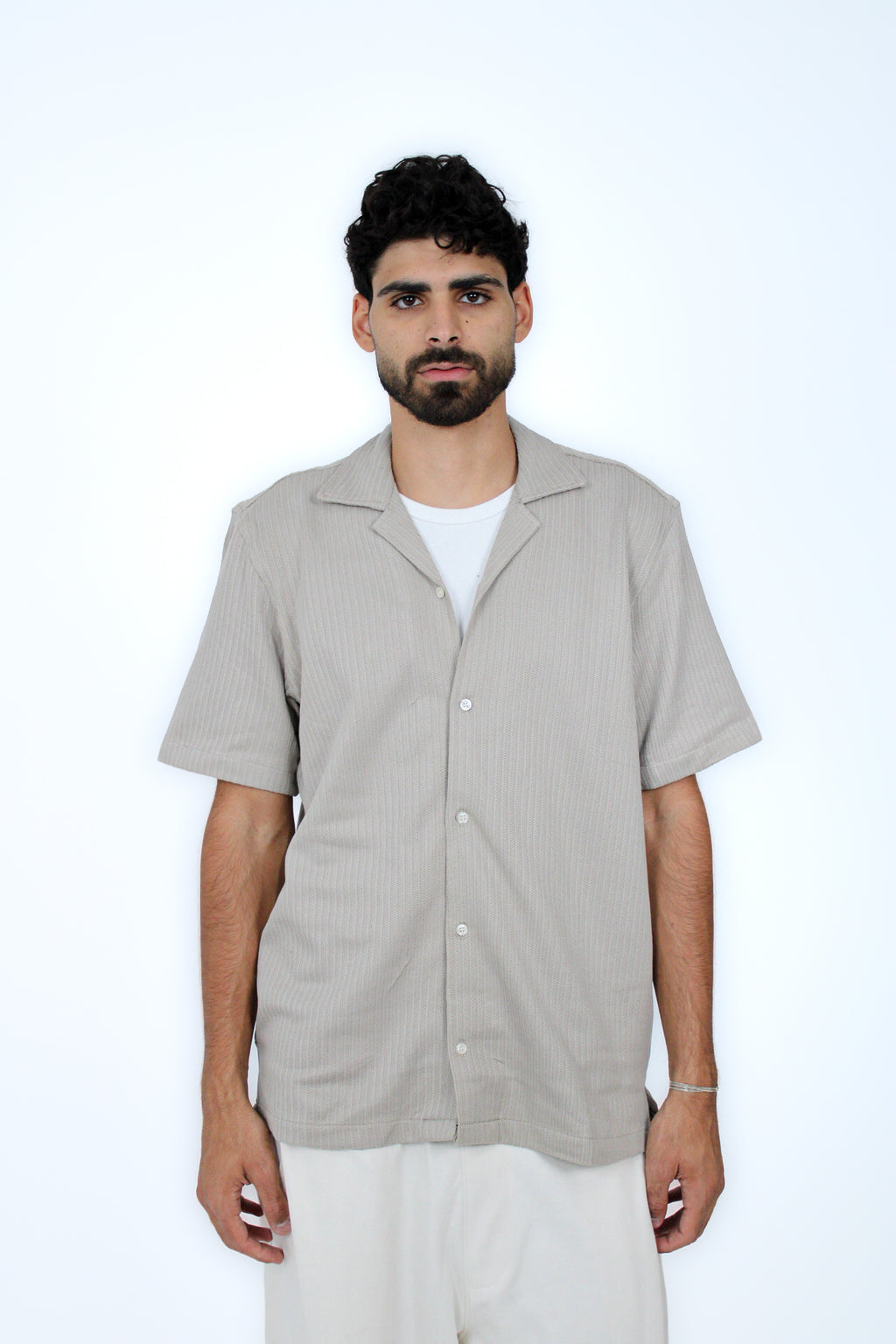 Jacquard Camp-Collar Shirt in Olive, front view
