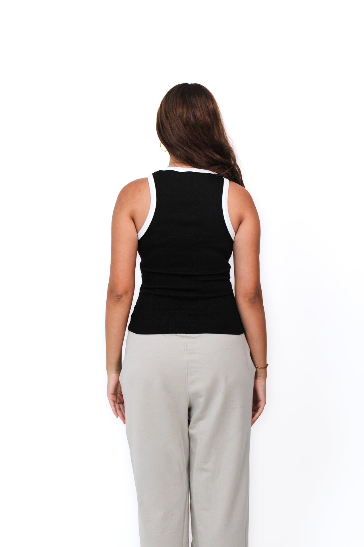 Contrast Ring Tank in Black, back view