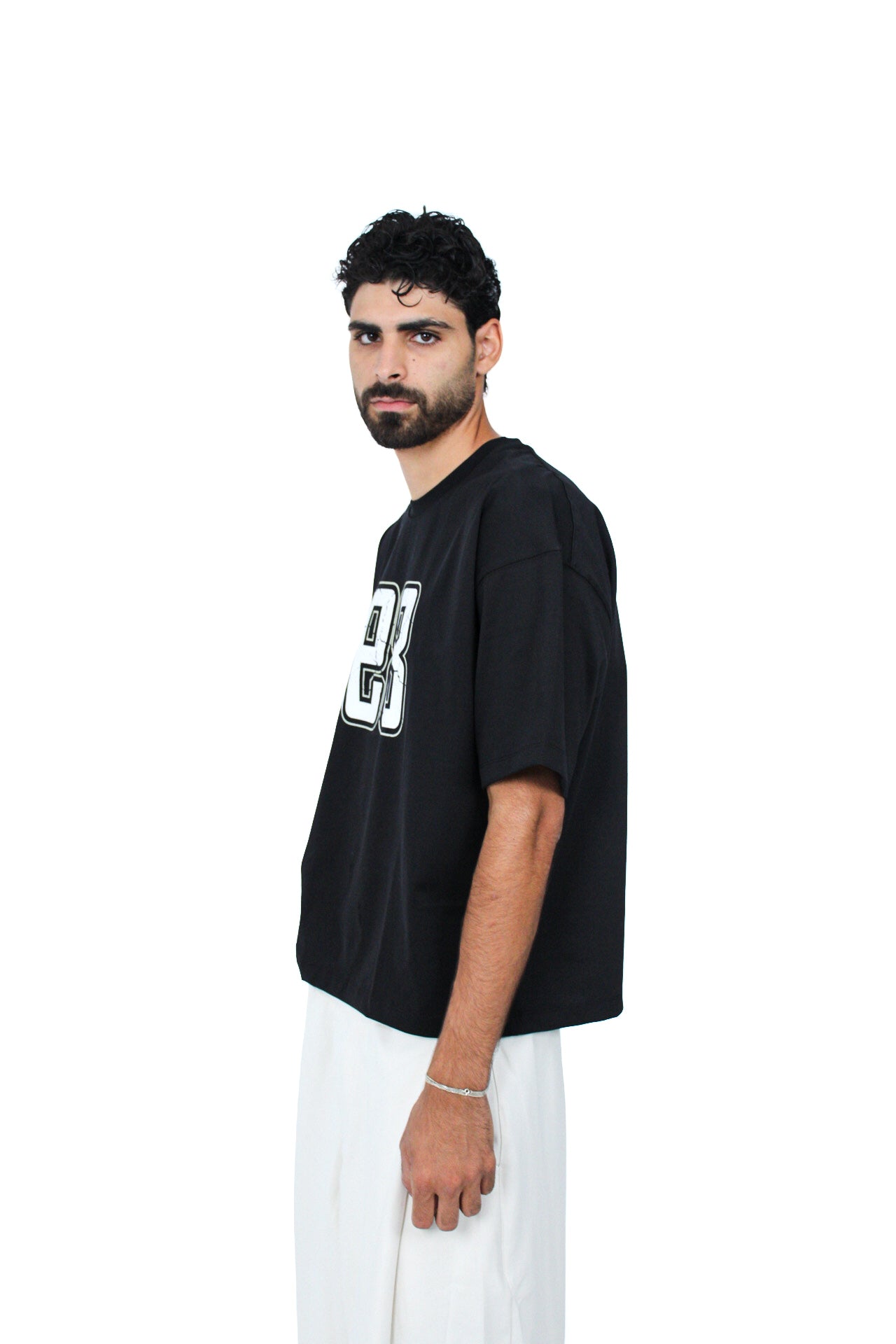 89 Oversized Boxy Tee in Black, three-quarter view