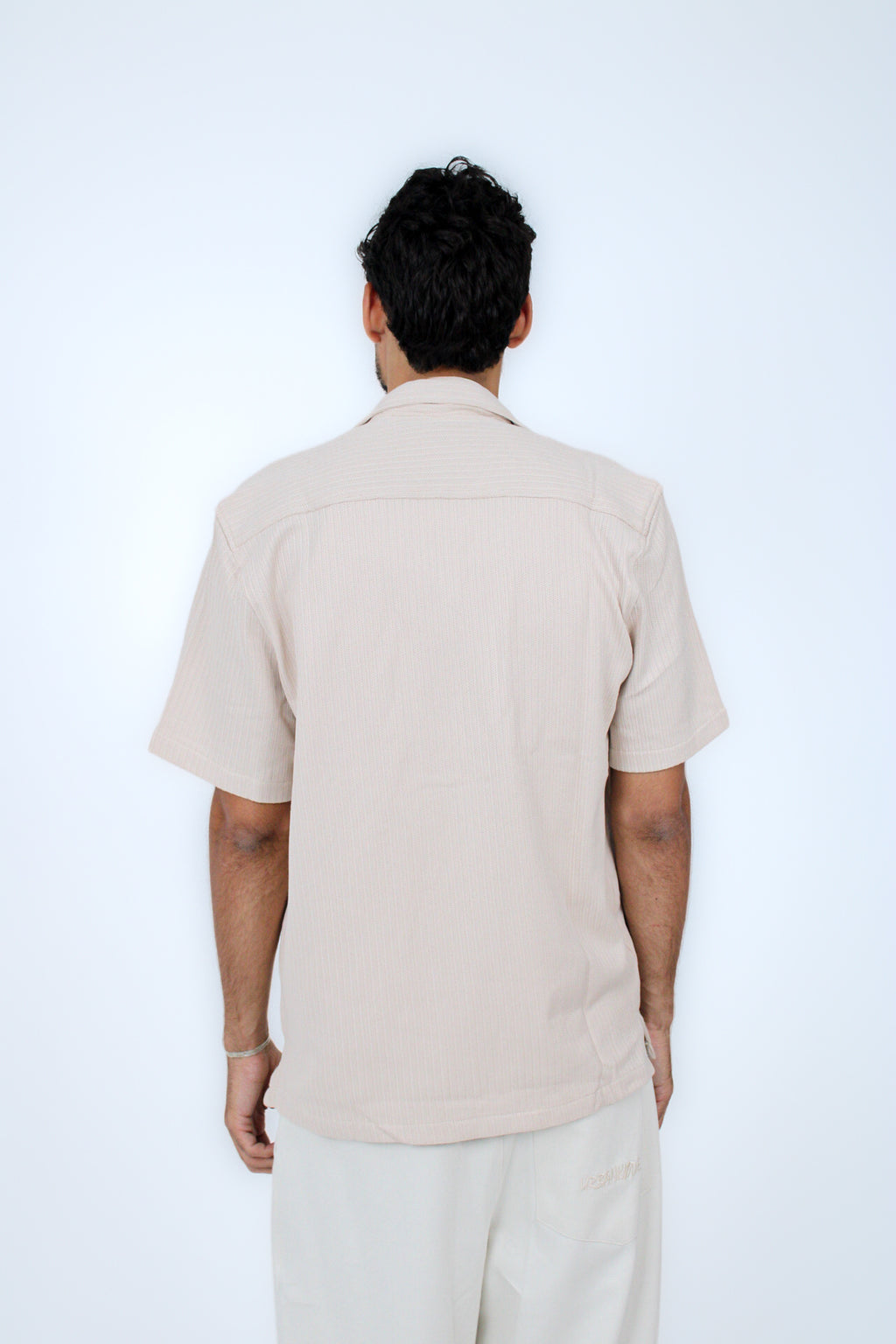 Jacquard Camp-Collar Shirt in Griege, back view