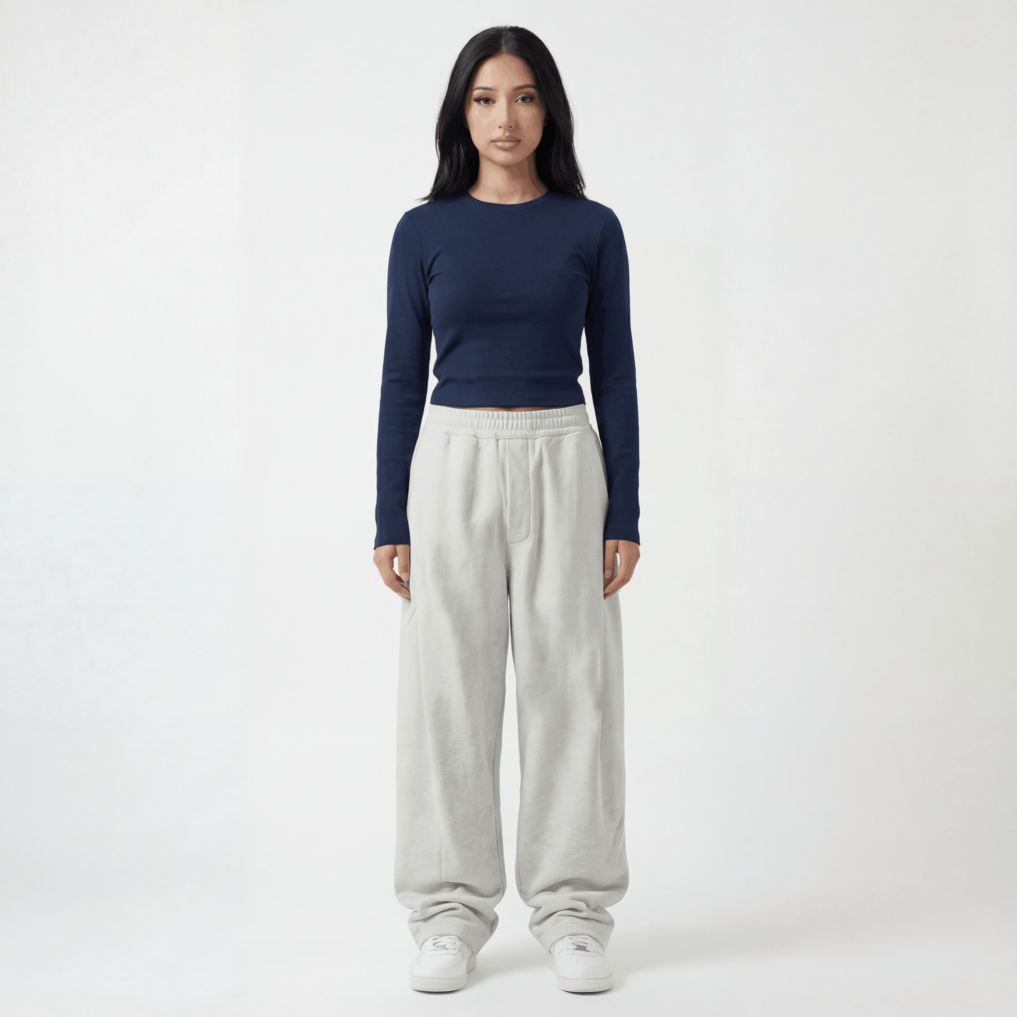 Essential Long Sleeve Top in Navy, front view