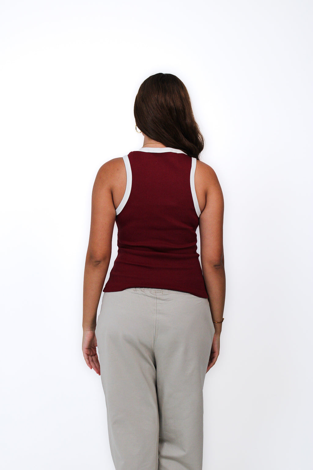 Contrast Ring Tank in Burgundy, back view