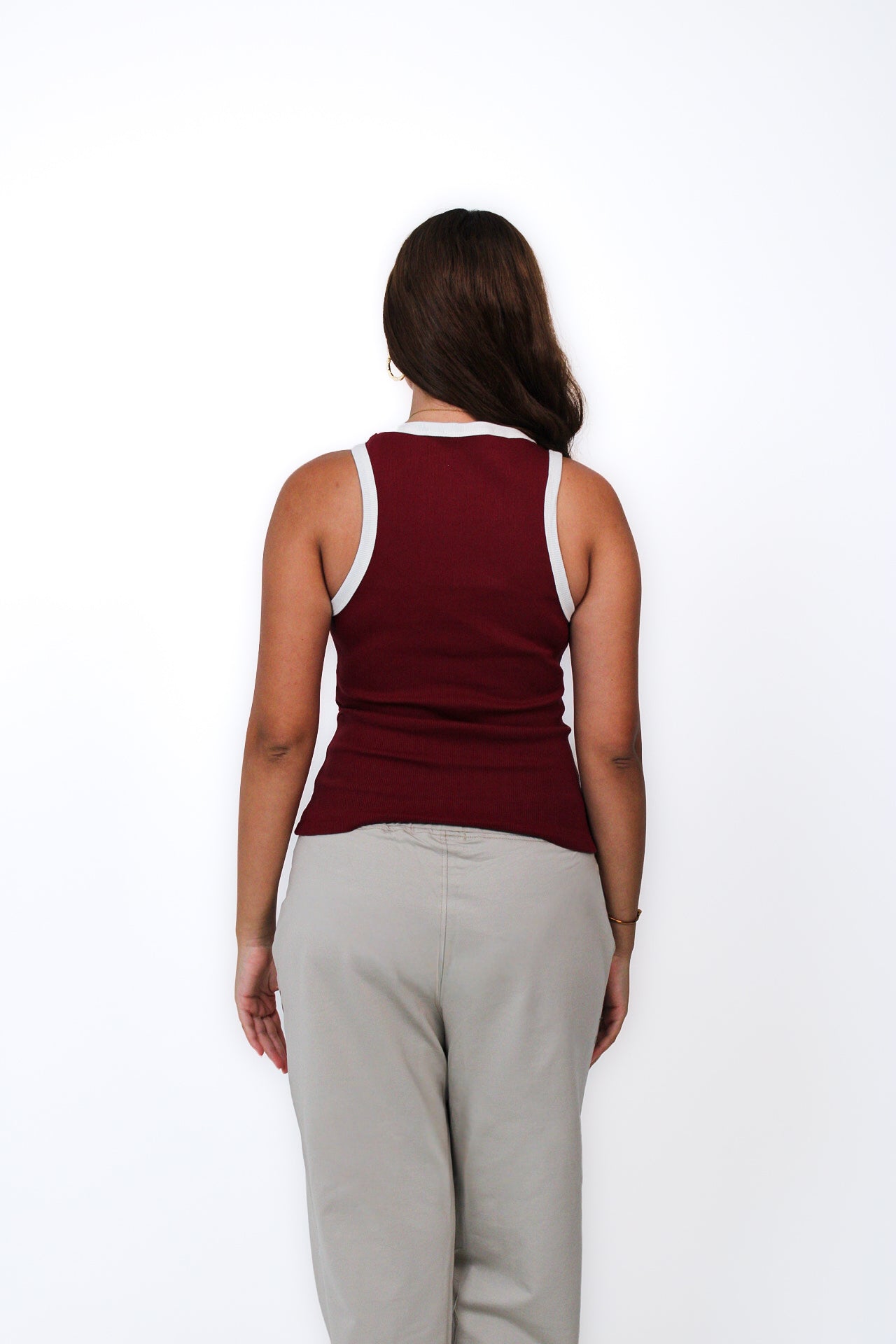 Contrast Ring Tank in Burgundy, back view