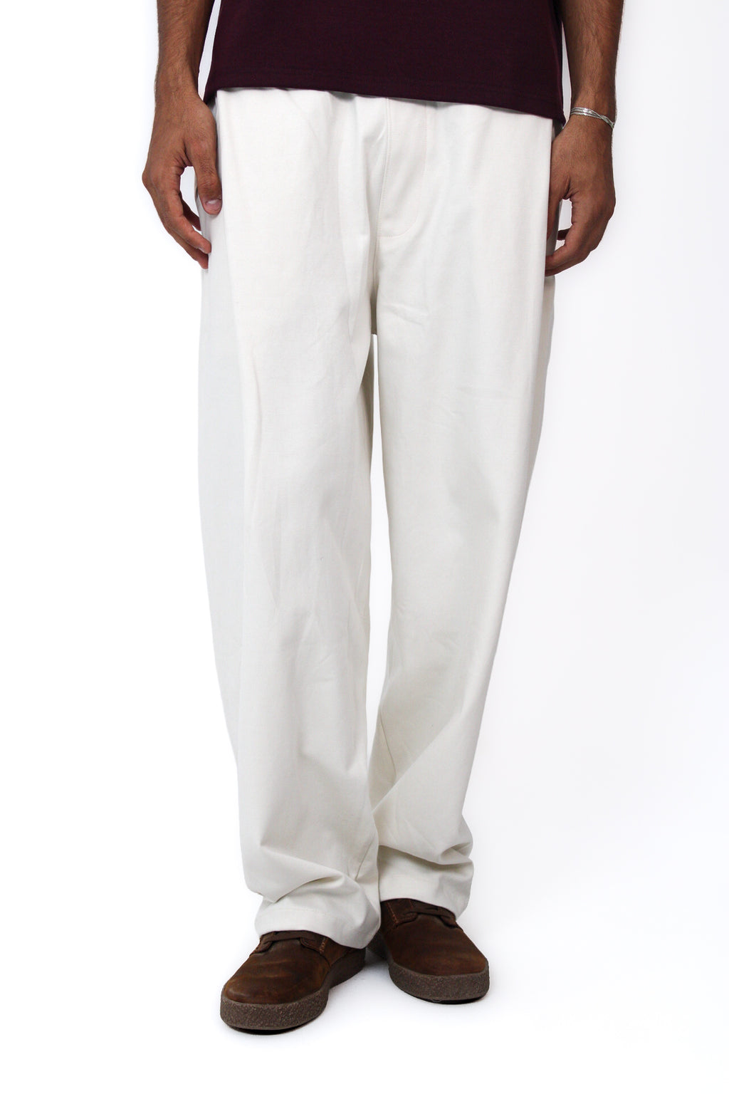 Pleated Balloon-Fit Pants in Off White, front view