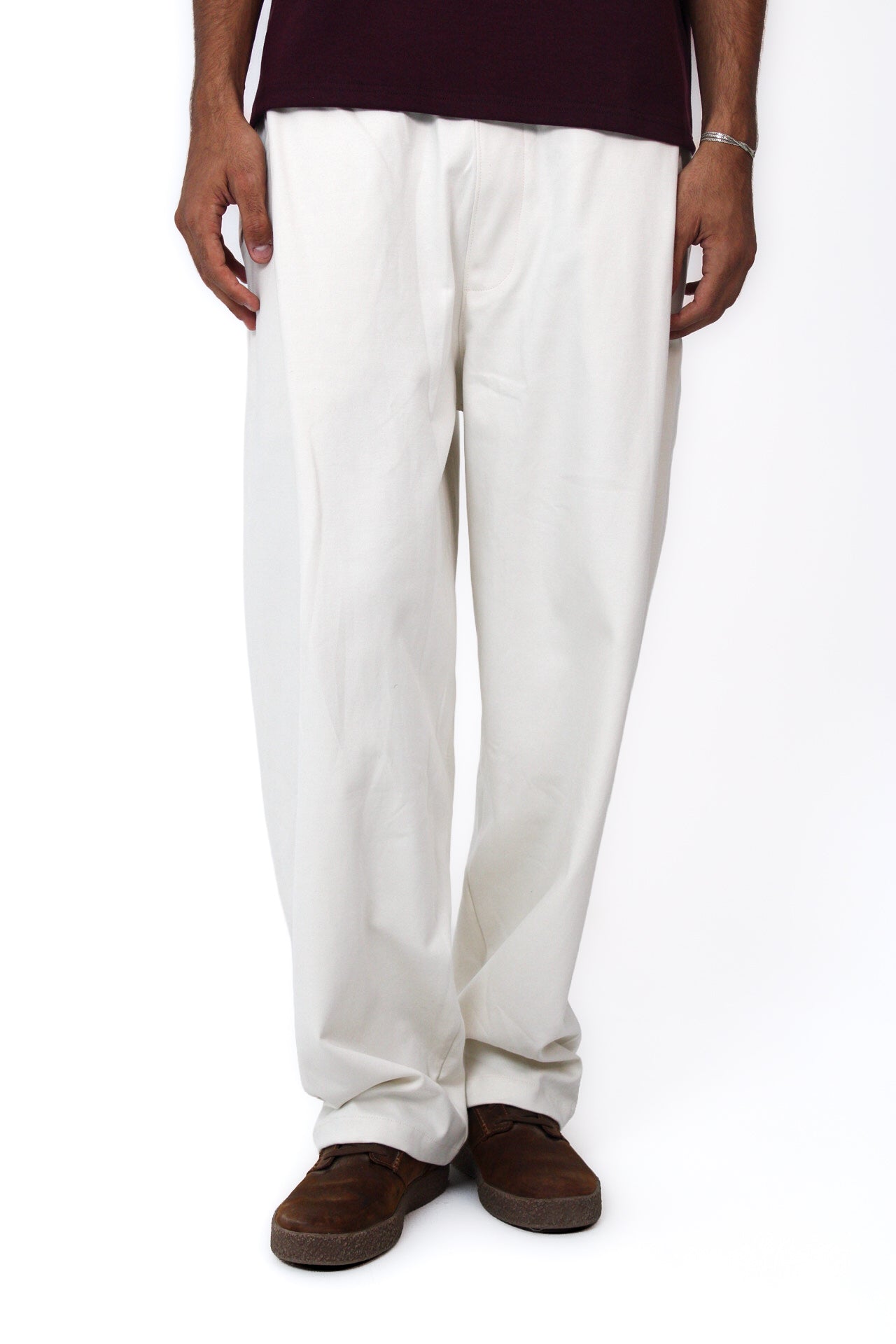 Pleated Balloon-Fit Pants in Off White, front view
