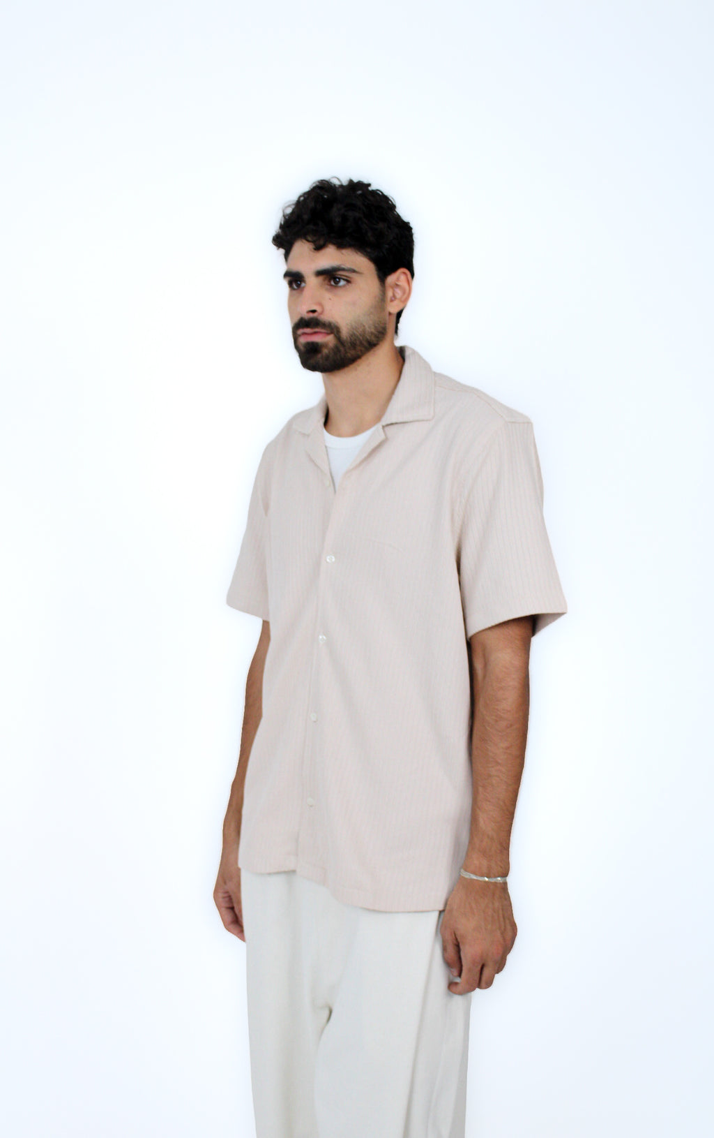 Jacquard Camp-Collar Shirt in Griege, side view