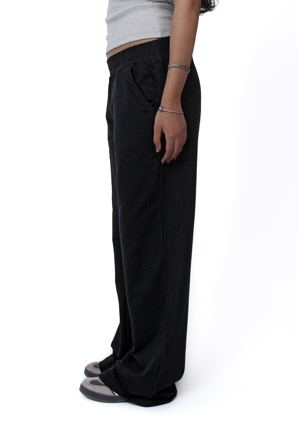 Lightweight Wide-Leg Pants in Black, side view