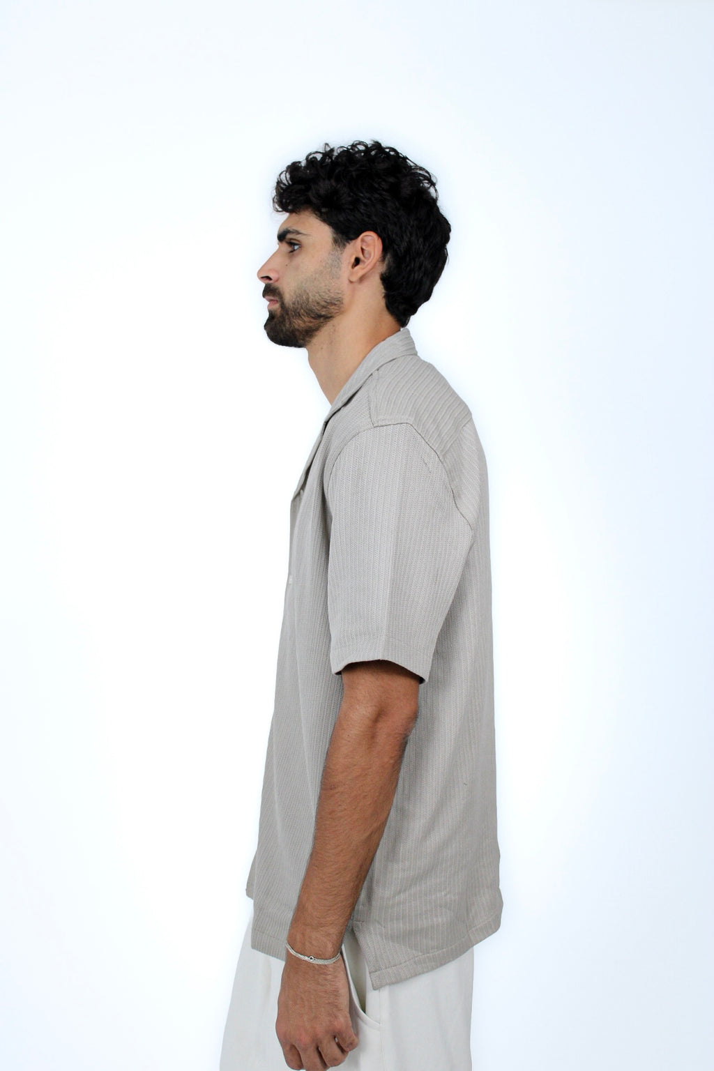Jacquard Camp-Collar Shirt in Olive, side view