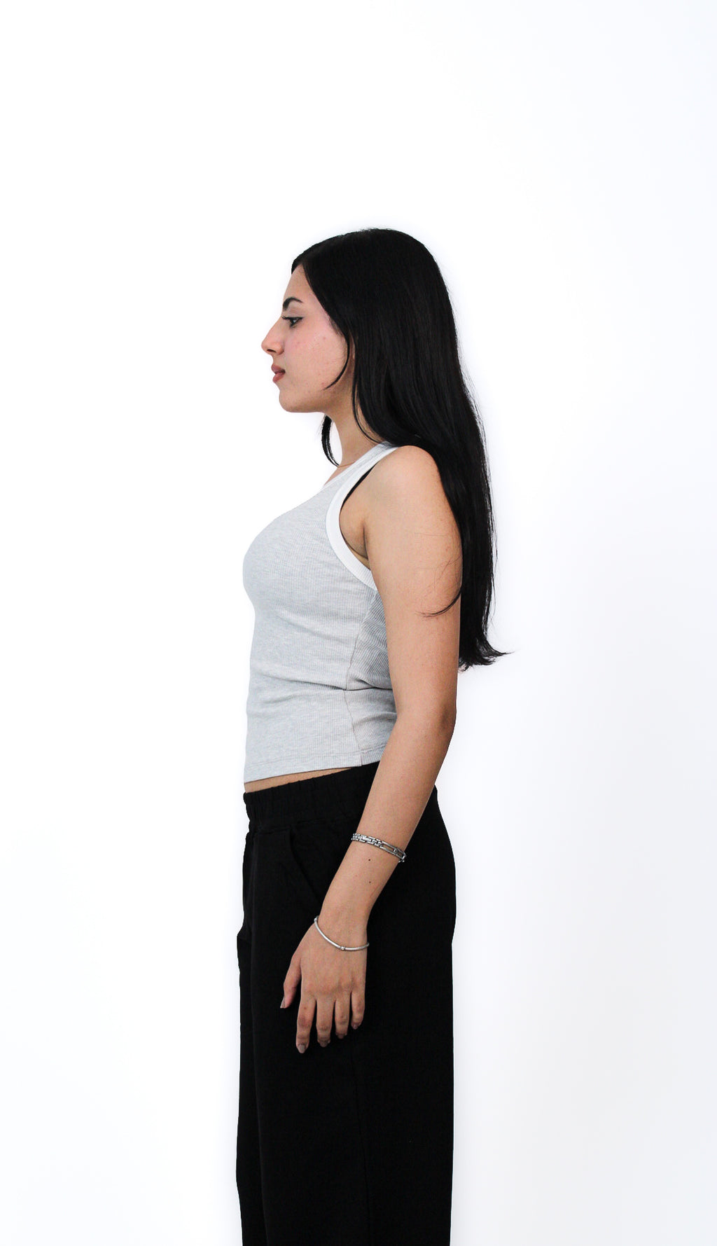 Contrast Ring Tank in Chinne Gray, side view