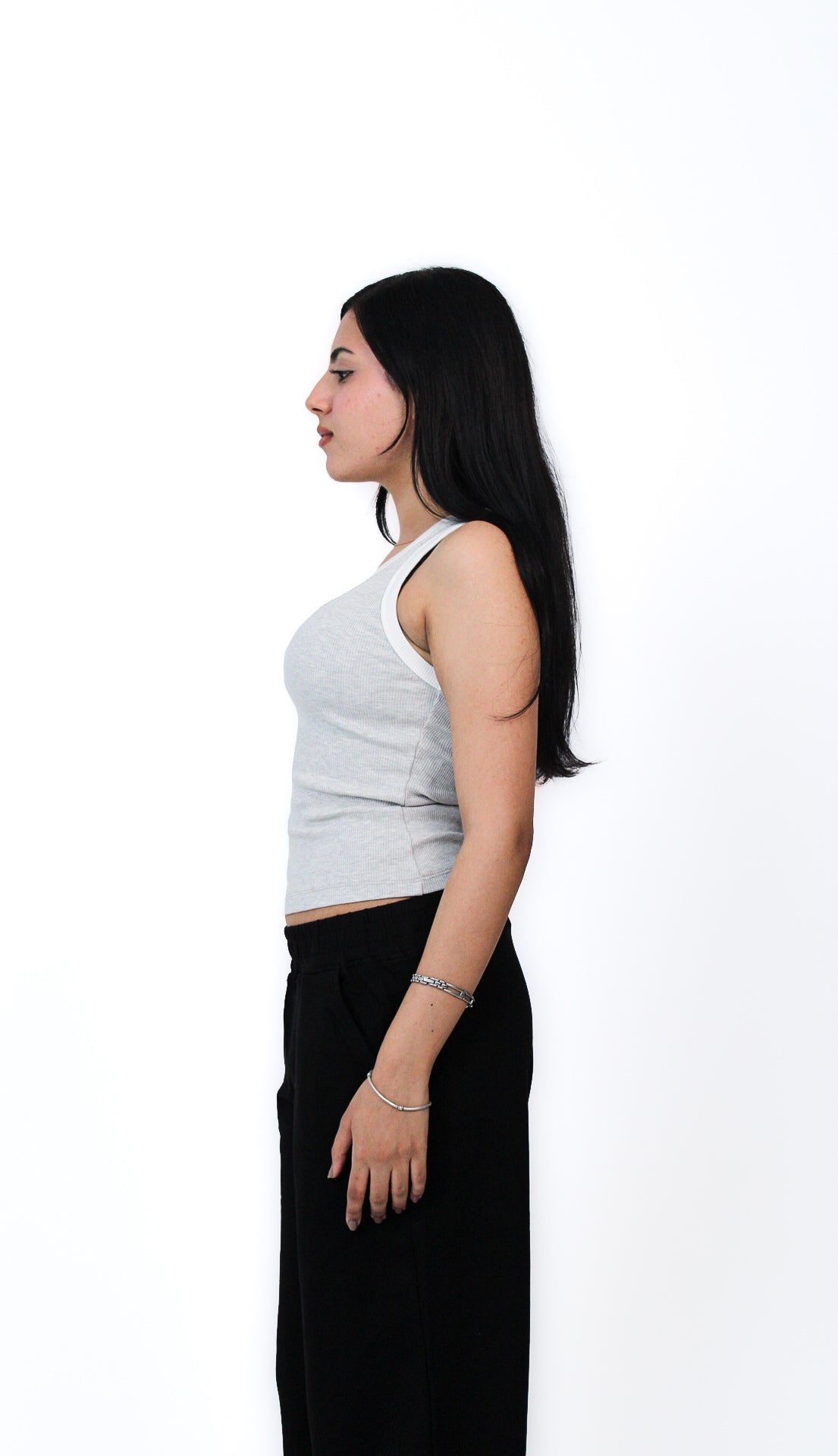 Contrast Ring Tank in Chinne Gray, side view