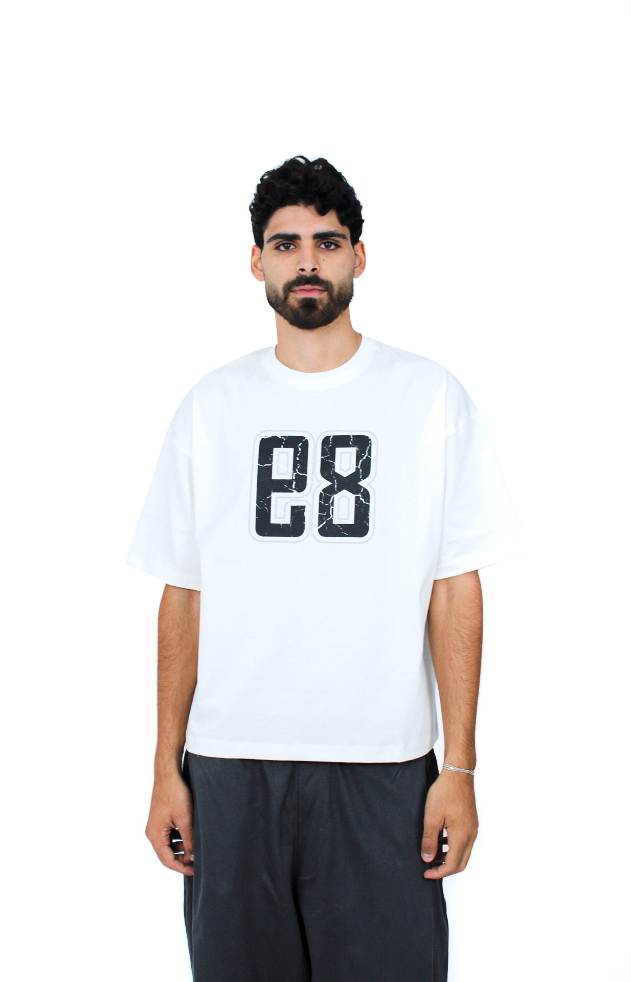 89 Oversized Boxy Tee in White, front view