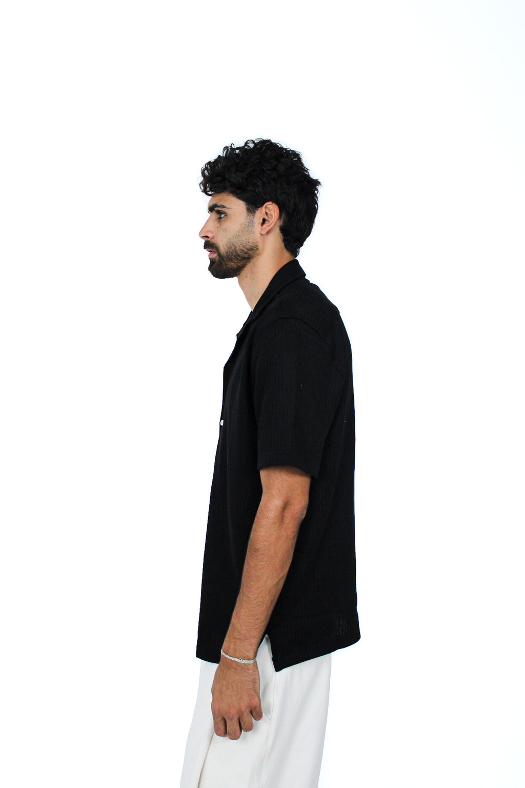 Jacquard Camp-Collar Shirt in Black, side view