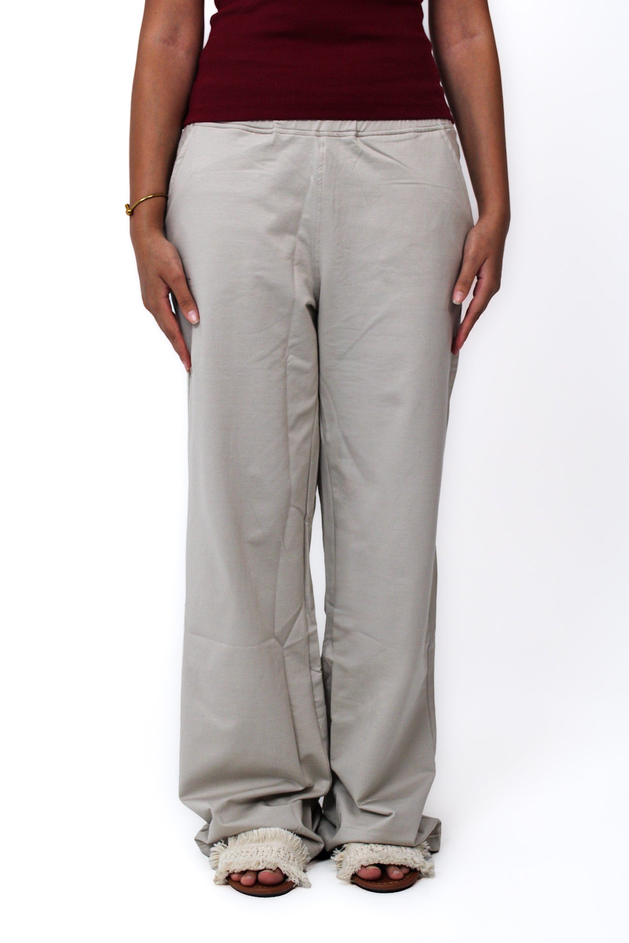 Lightweight Wide-Leg Pants in Griege, front view