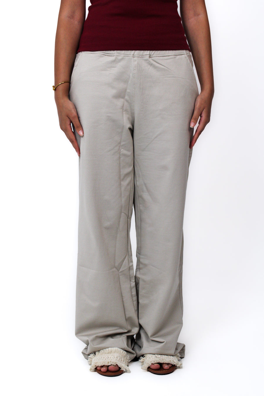 Lightweight Wide-Leg Pants in Griege, front view