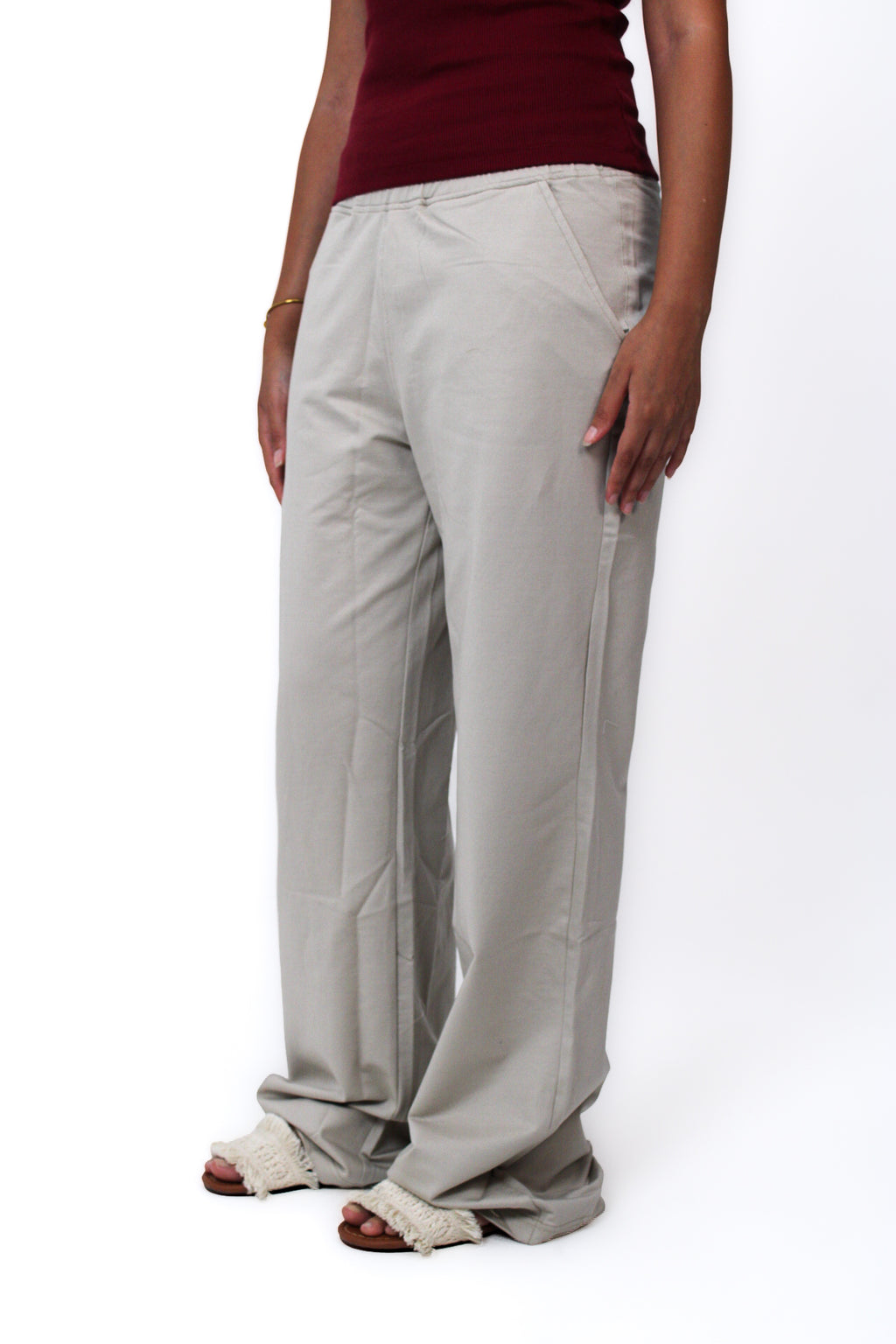 Lightweight Wide-Leg Pants in Griege, three-quarter view