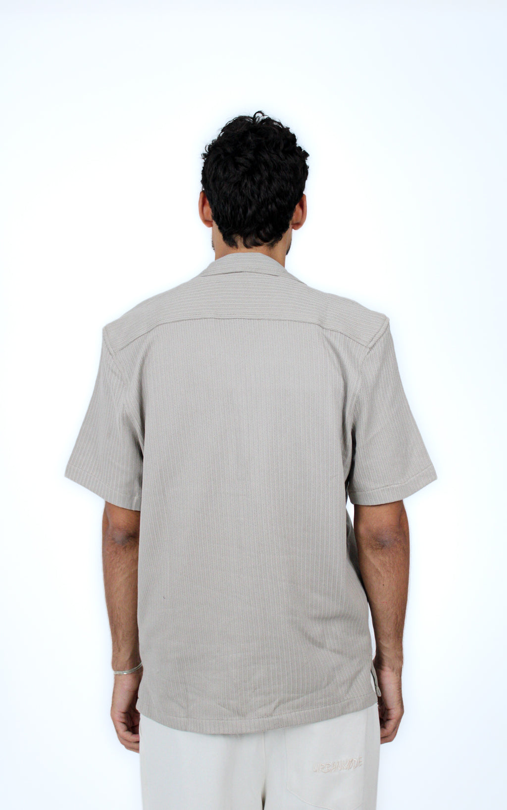 Jacquard Camp-Collar Shirt in Olive, detail view