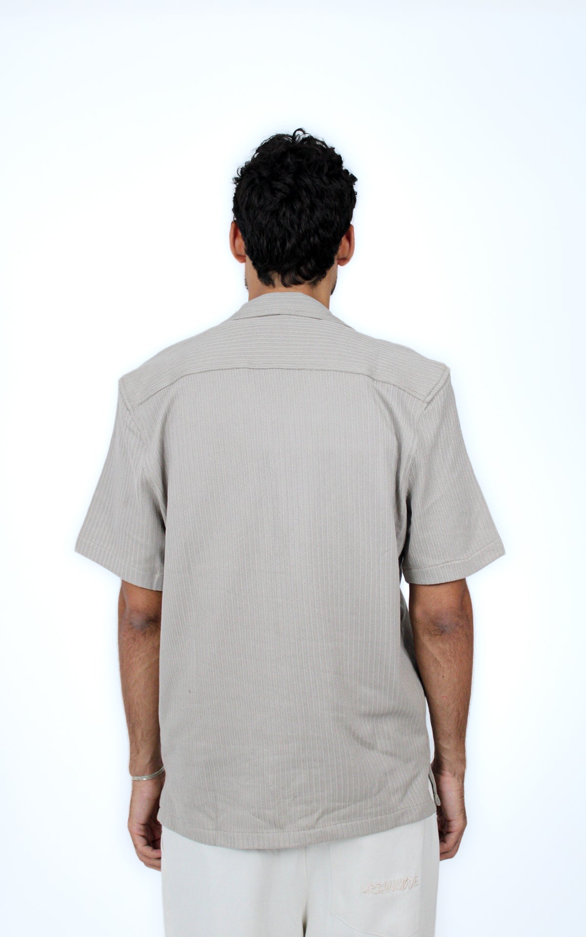 Jacquard Camp-Collar Shirt in Olive, detail view