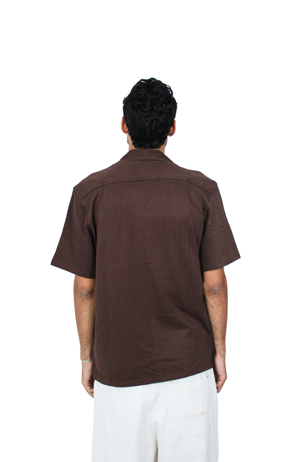 Jacquard Camp-Collar Shirt in Brown, back view