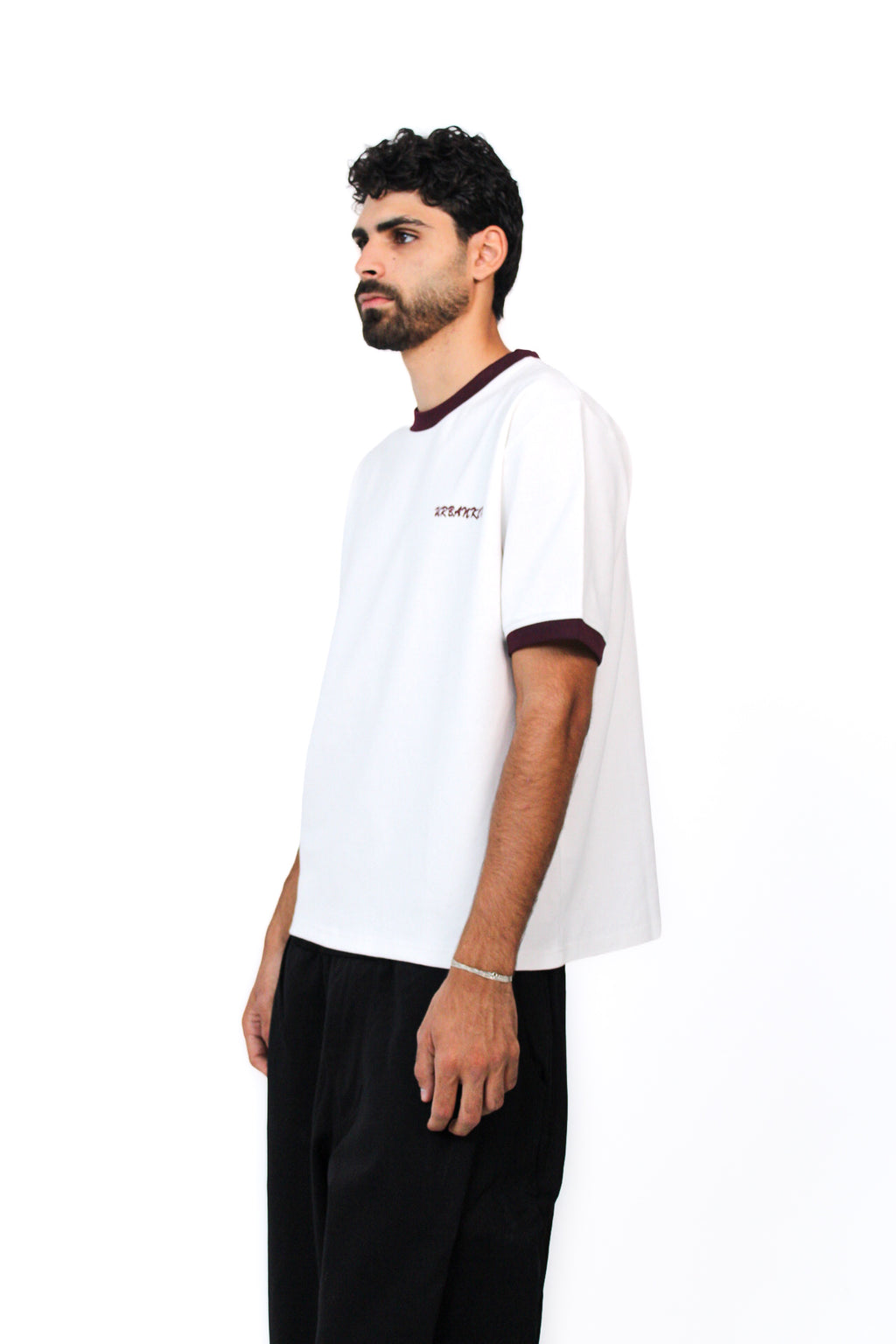 Retro Ringer Tee in White, side view