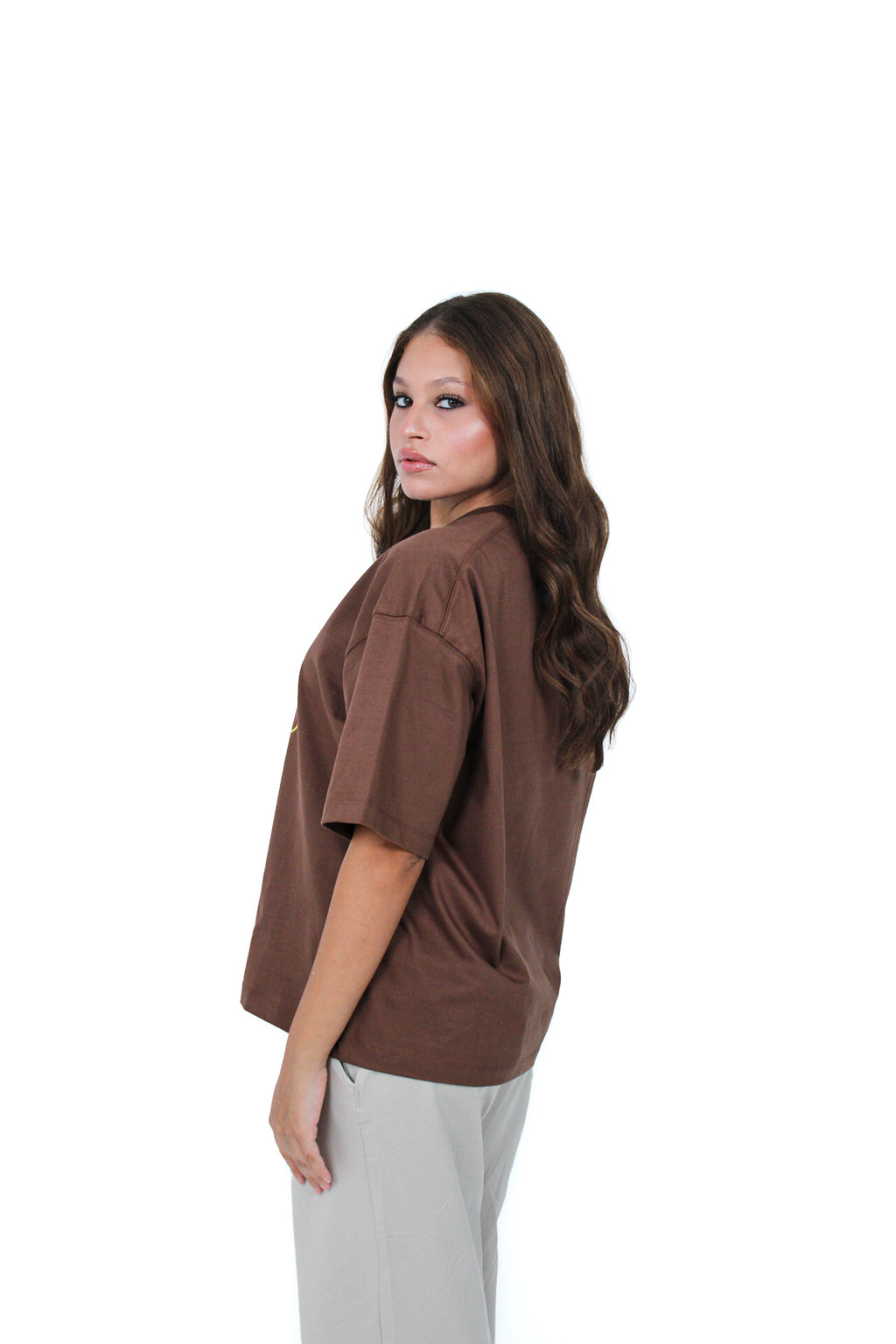 89 Oversized Boxy Tee in Brown, side view