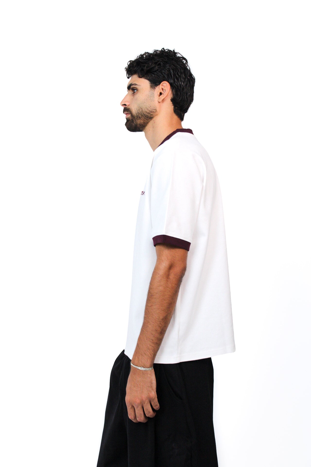 Retro Ringer Tee in White, three-quarter view