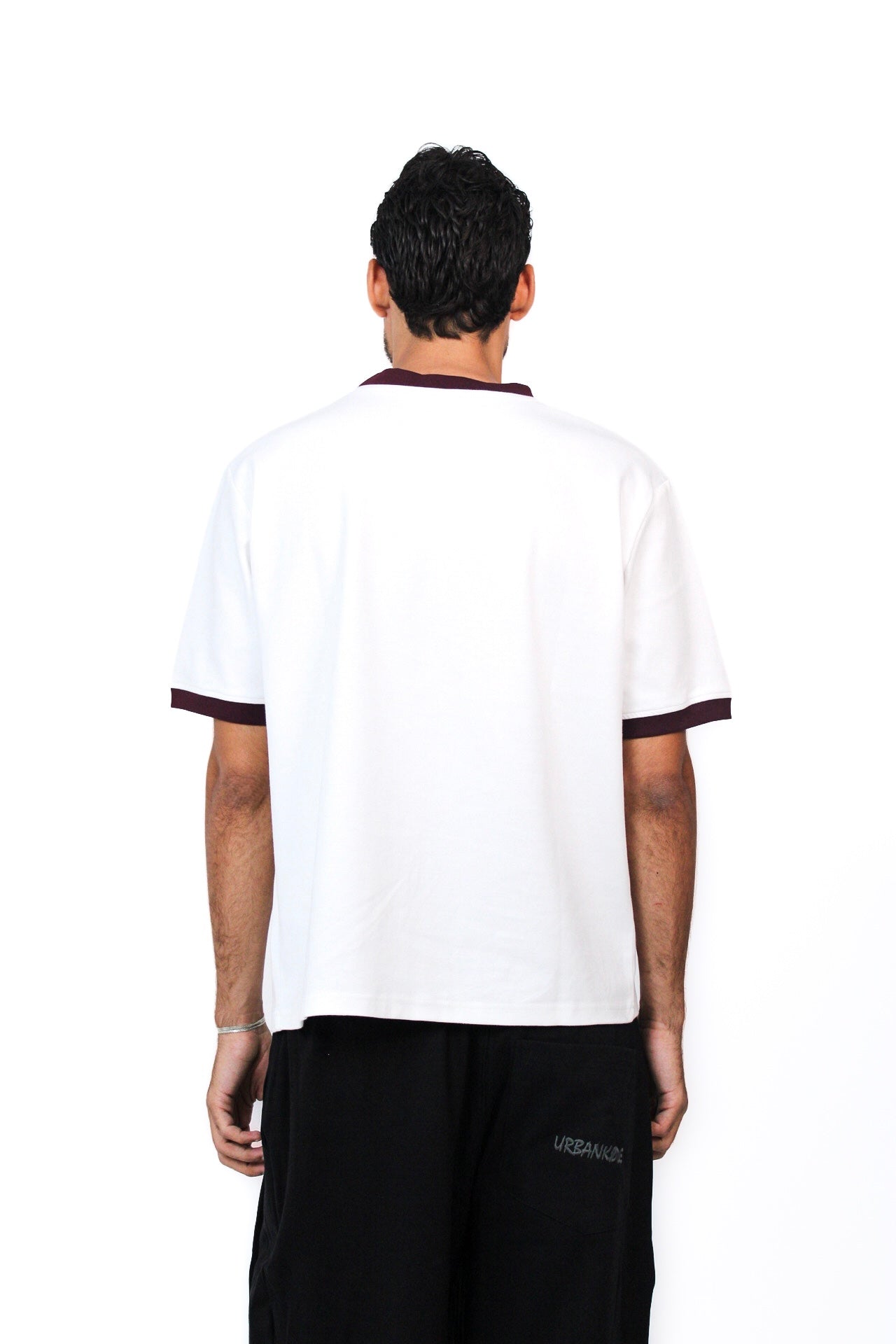 Retro Ringer Tee in White, back view