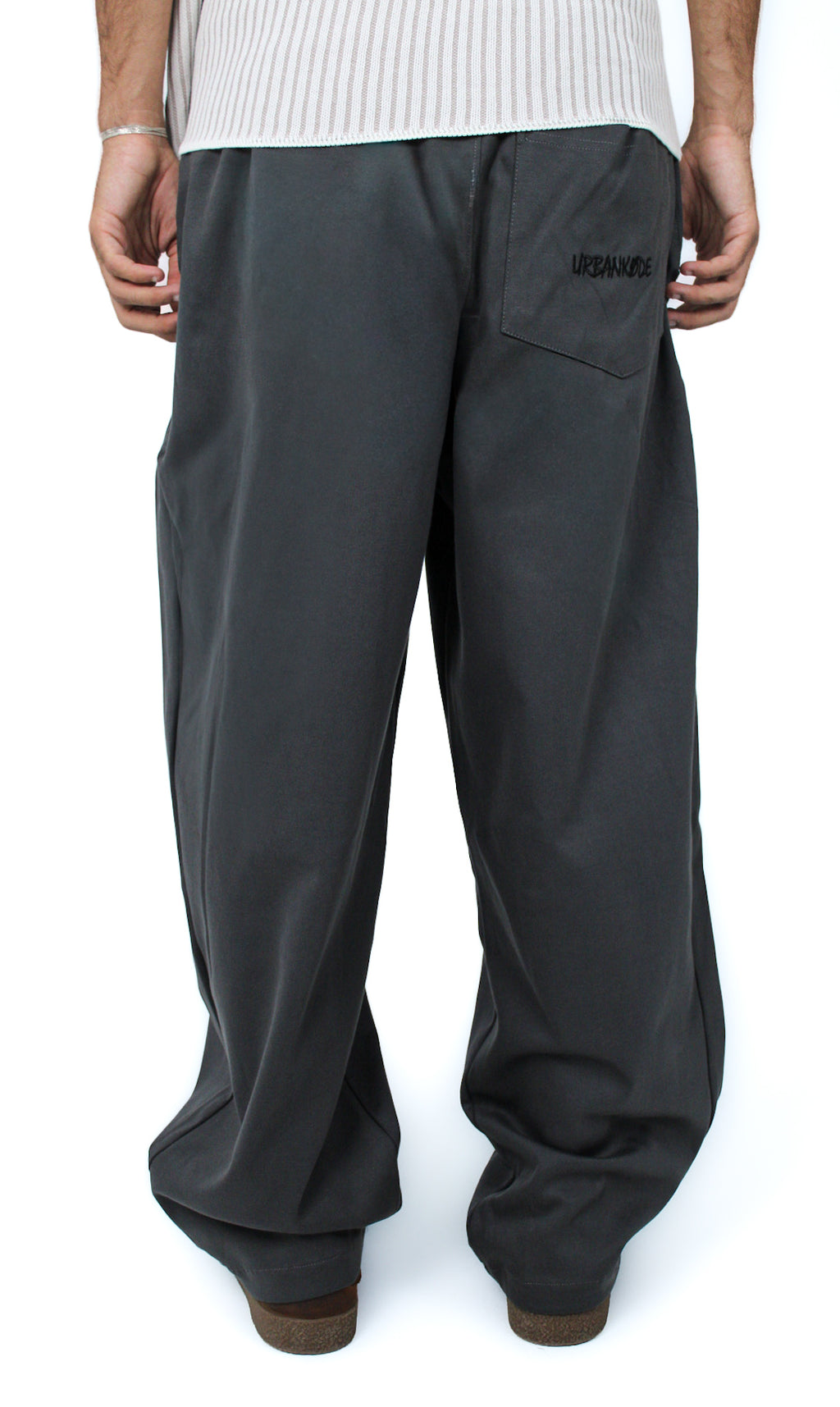 Pleated Balloon-Fit Pants in Dark Gray, back view
