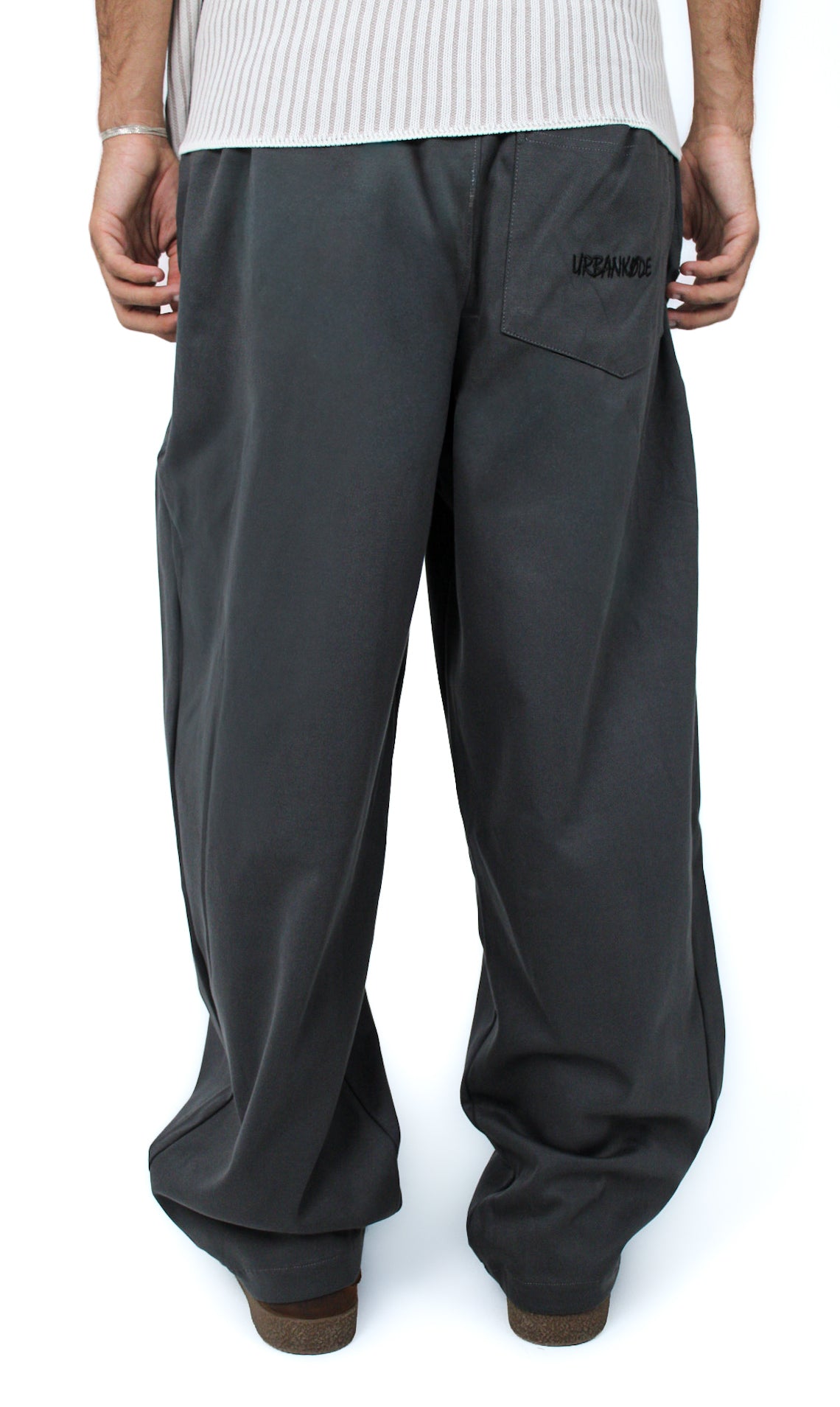 Pleated Balloon-Fit Pants in Dark Gray, back view