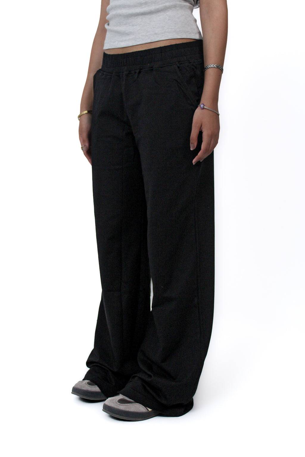 Lightweight Wide-Leg Pants in Black, three-quarter view