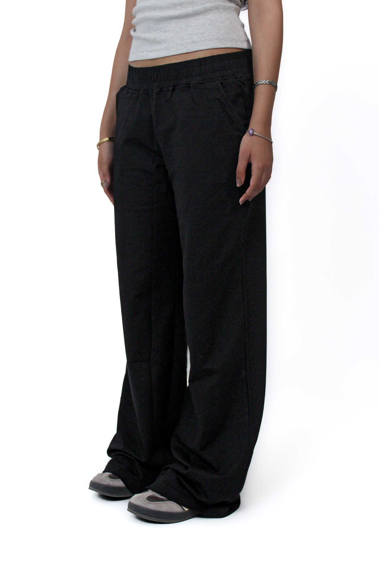 Lightweight Wide-Leg Pants in Black, three-quarter view