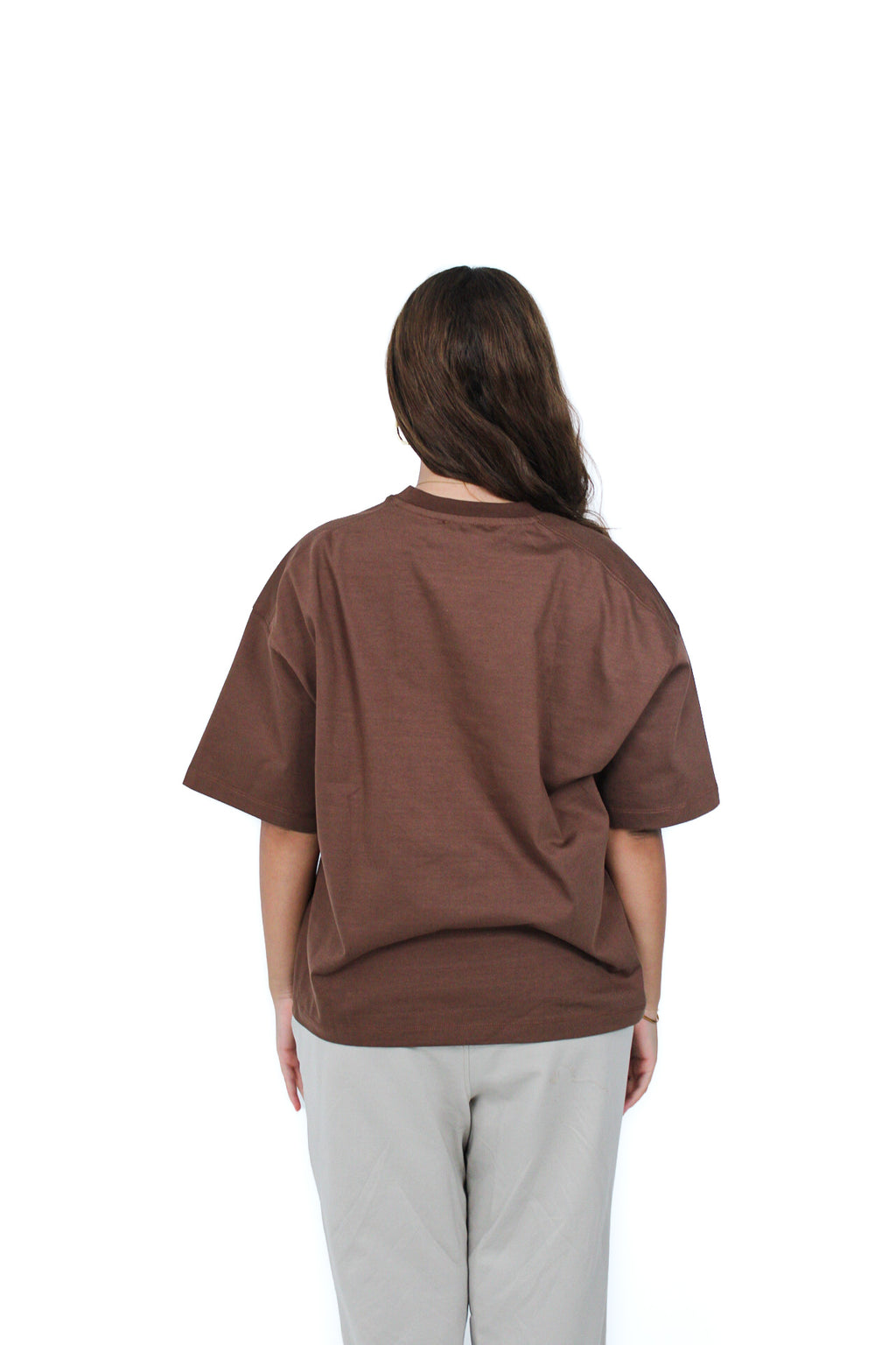 89 Oversized Boxy Tee in Brown, back view