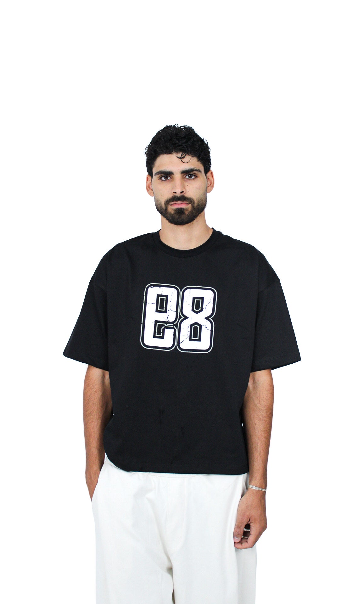 89 Oversized Boxy Tee in Black, front view