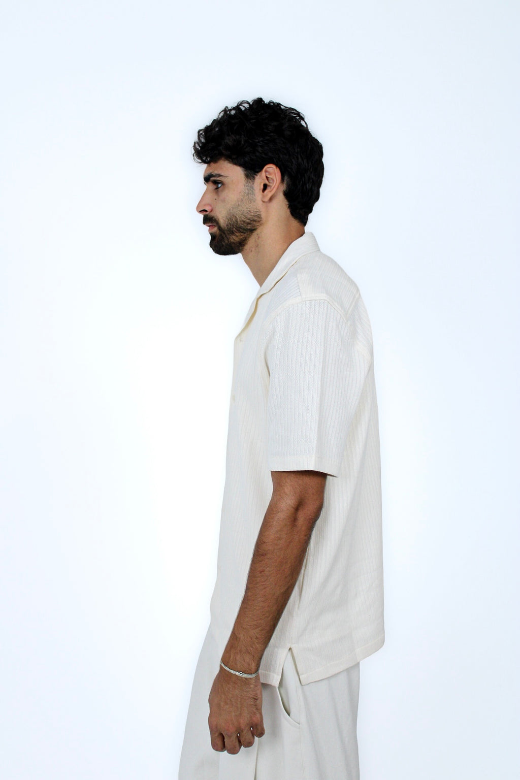 Jacquard Camp-Collar Shirt in White, side view