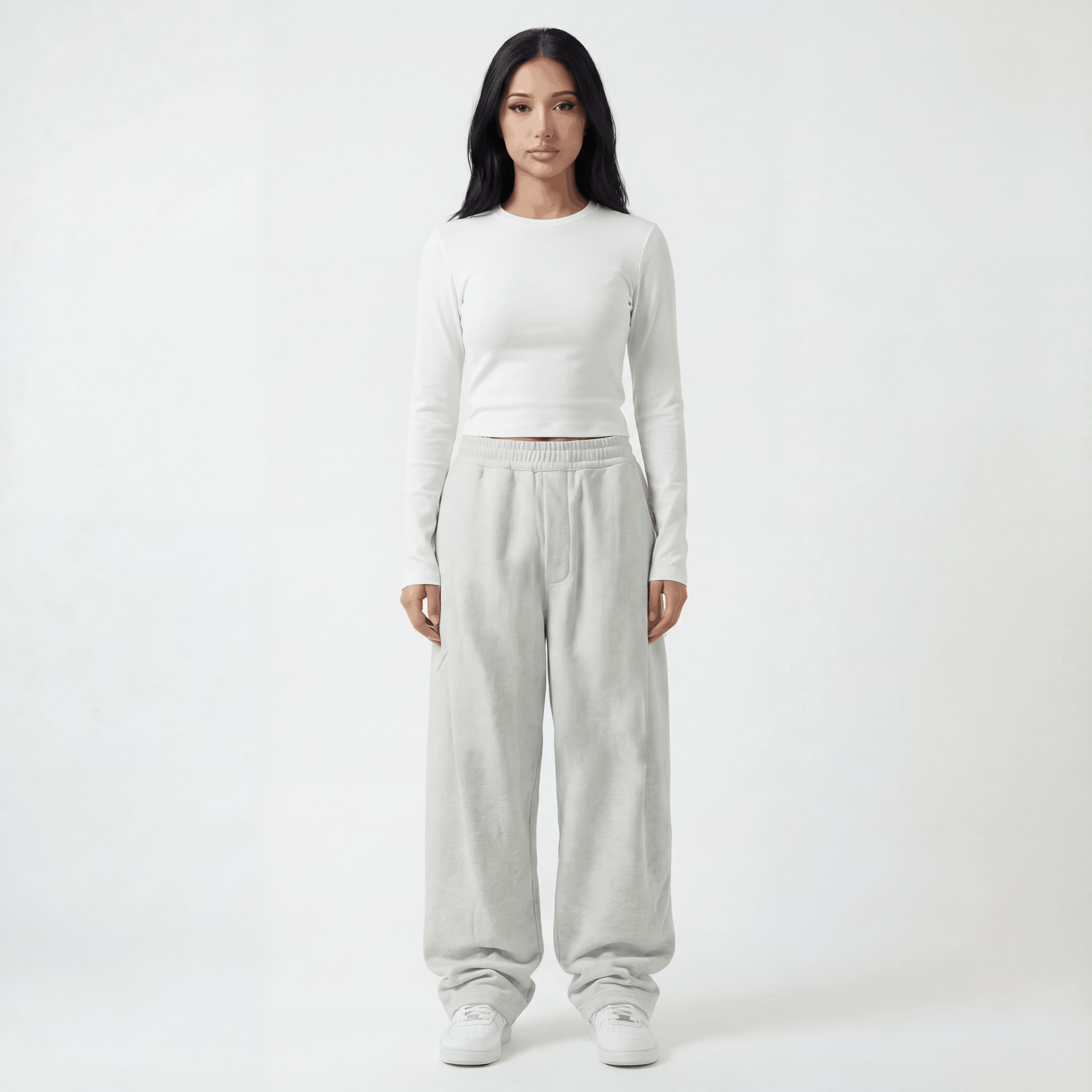 Essential Long Sleeve Top in White, front view