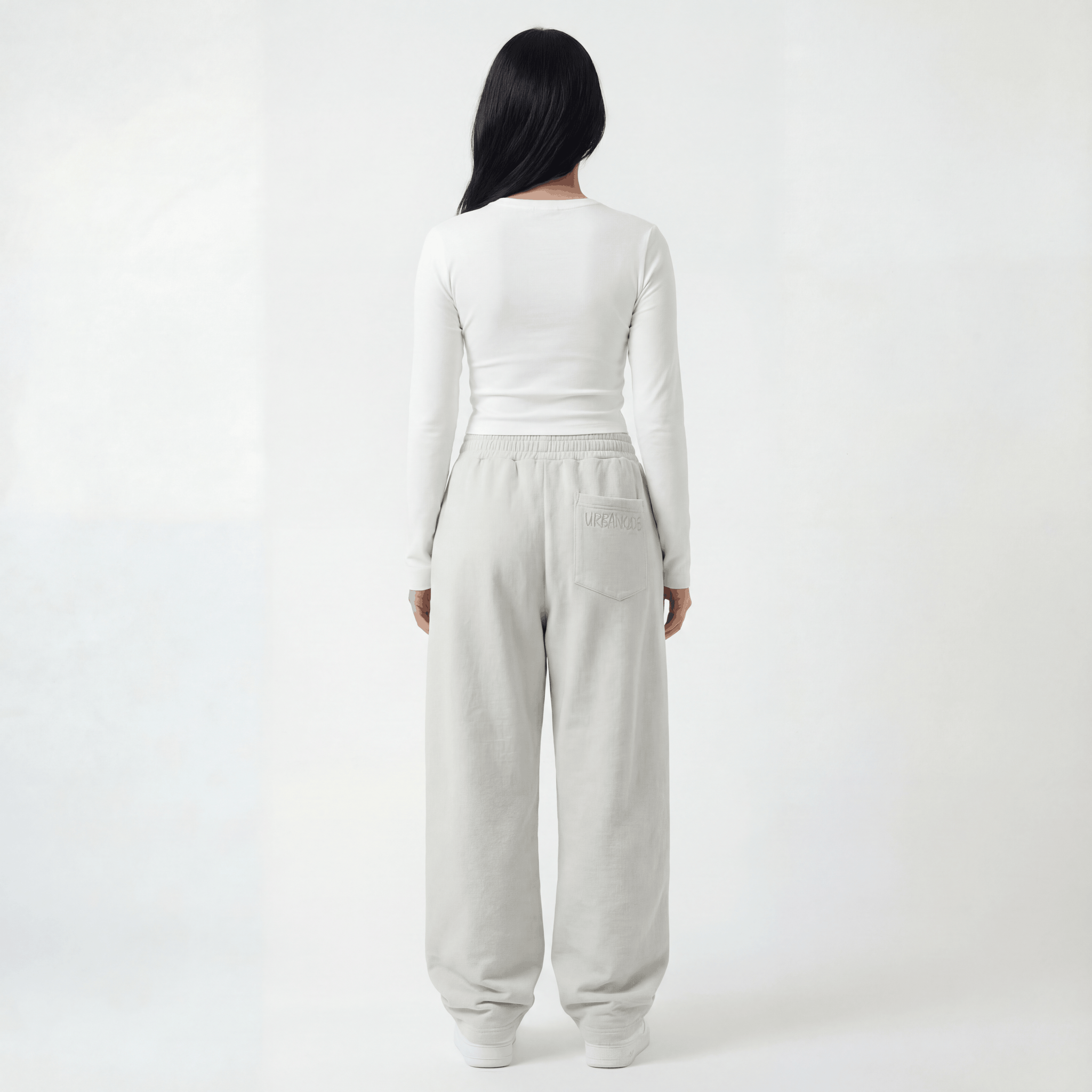 Essential Long Sleeve Top in Off White, back view