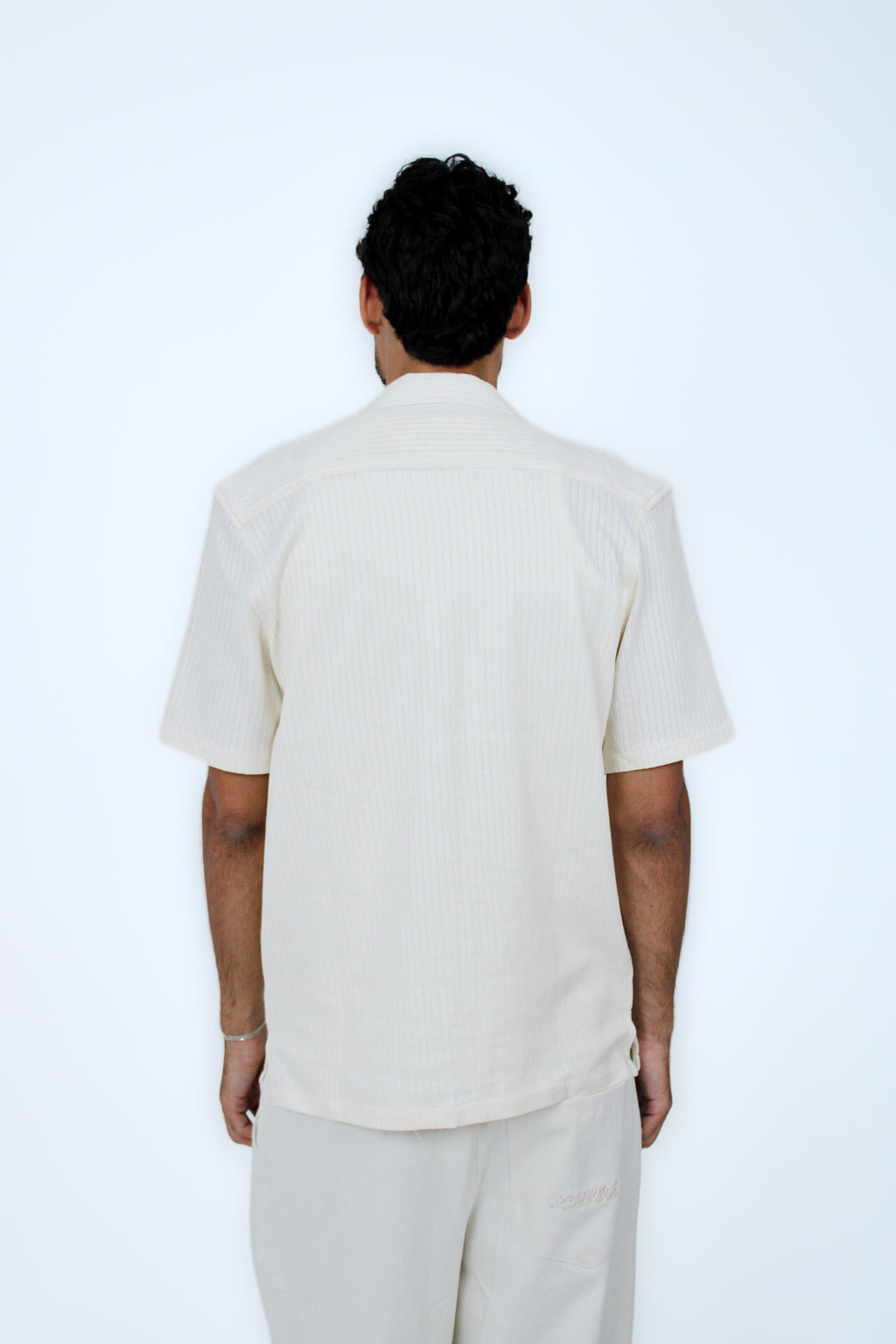 Jacquard Camp-Collar Shirt in White, back view