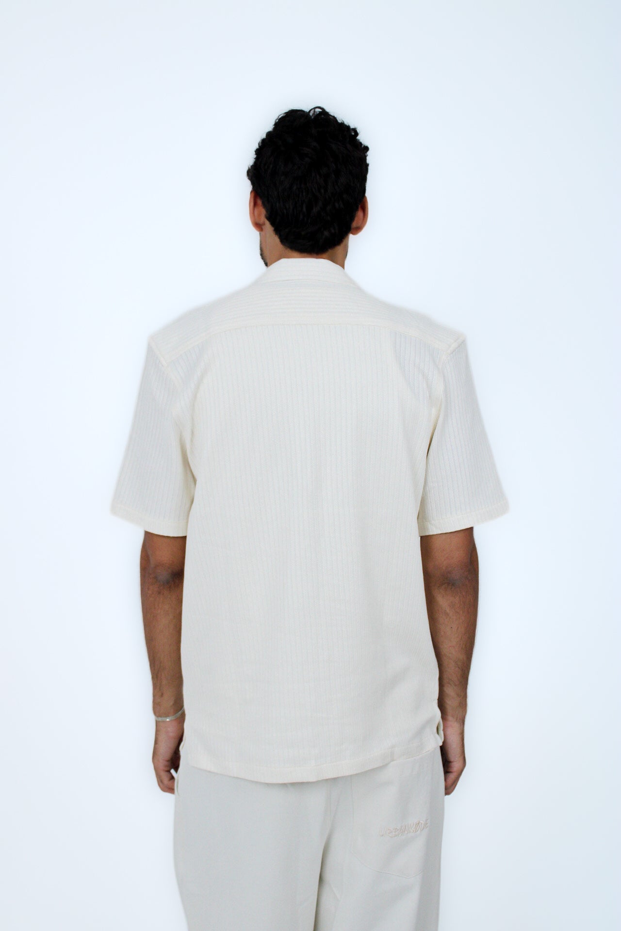 Jacquard Camp-Collar Shirt in White, back view