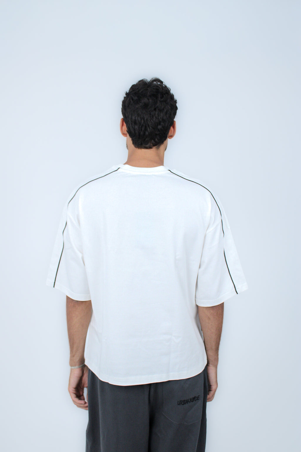 Piped Boxy Tee in White, back view