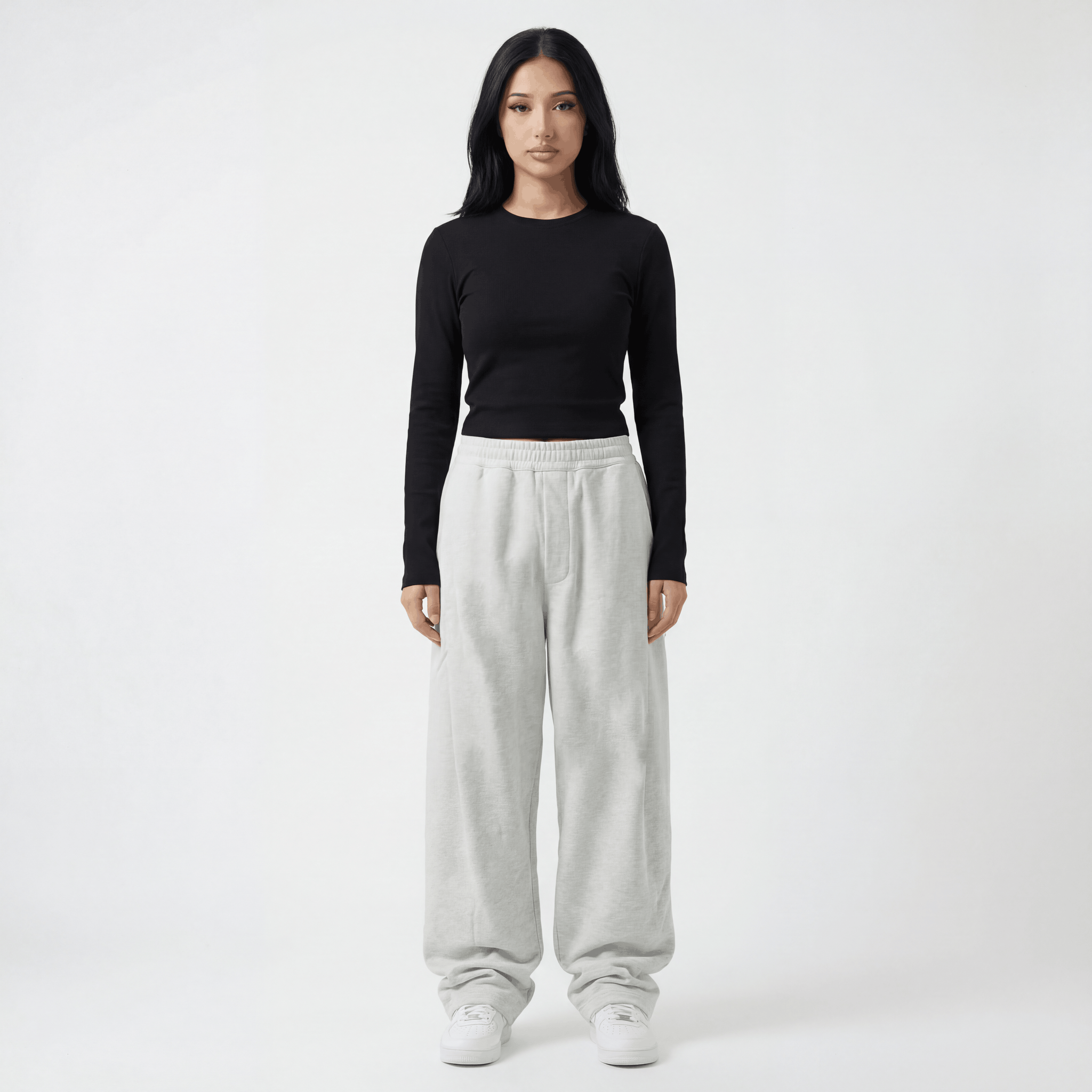 Essential Long Sleeve Top in Black, front view