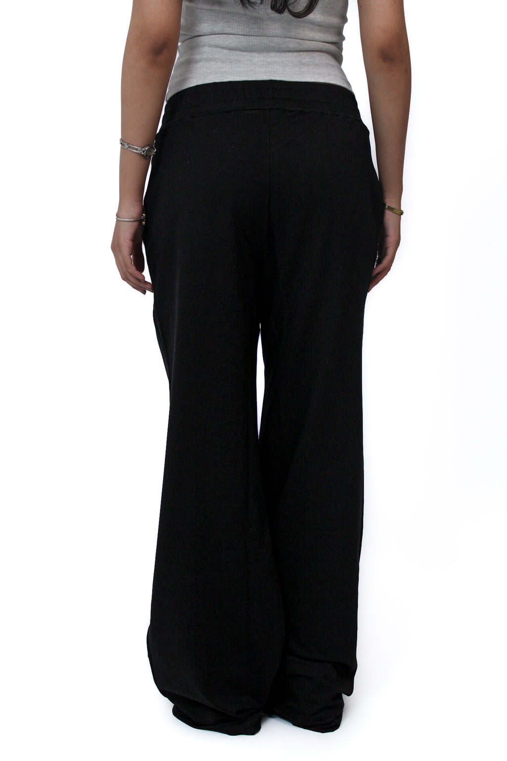 Lightweight Wide-Leg Pants in Black, back view