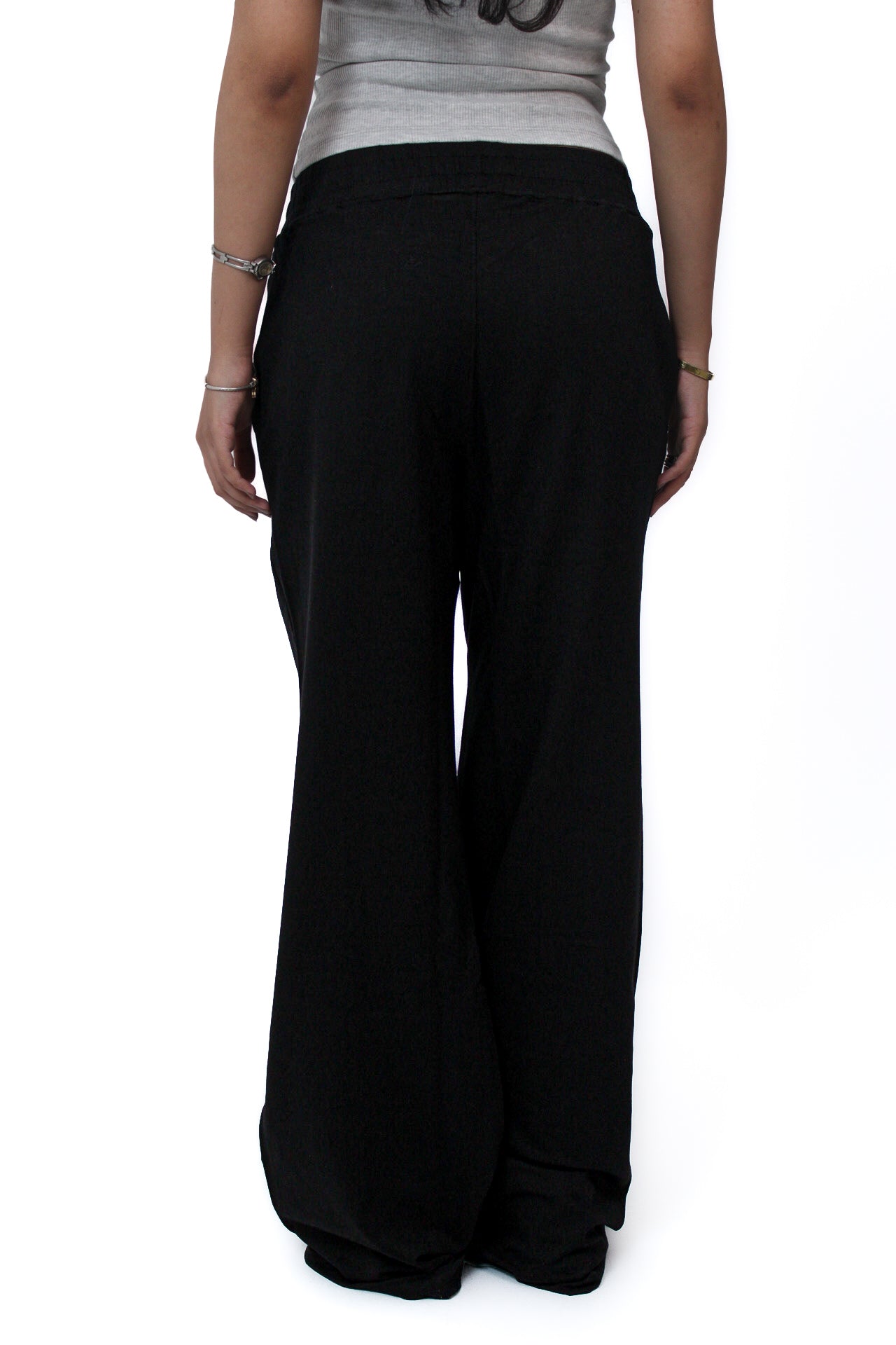 Lightweight Wide-Leg Pants in Black, back view