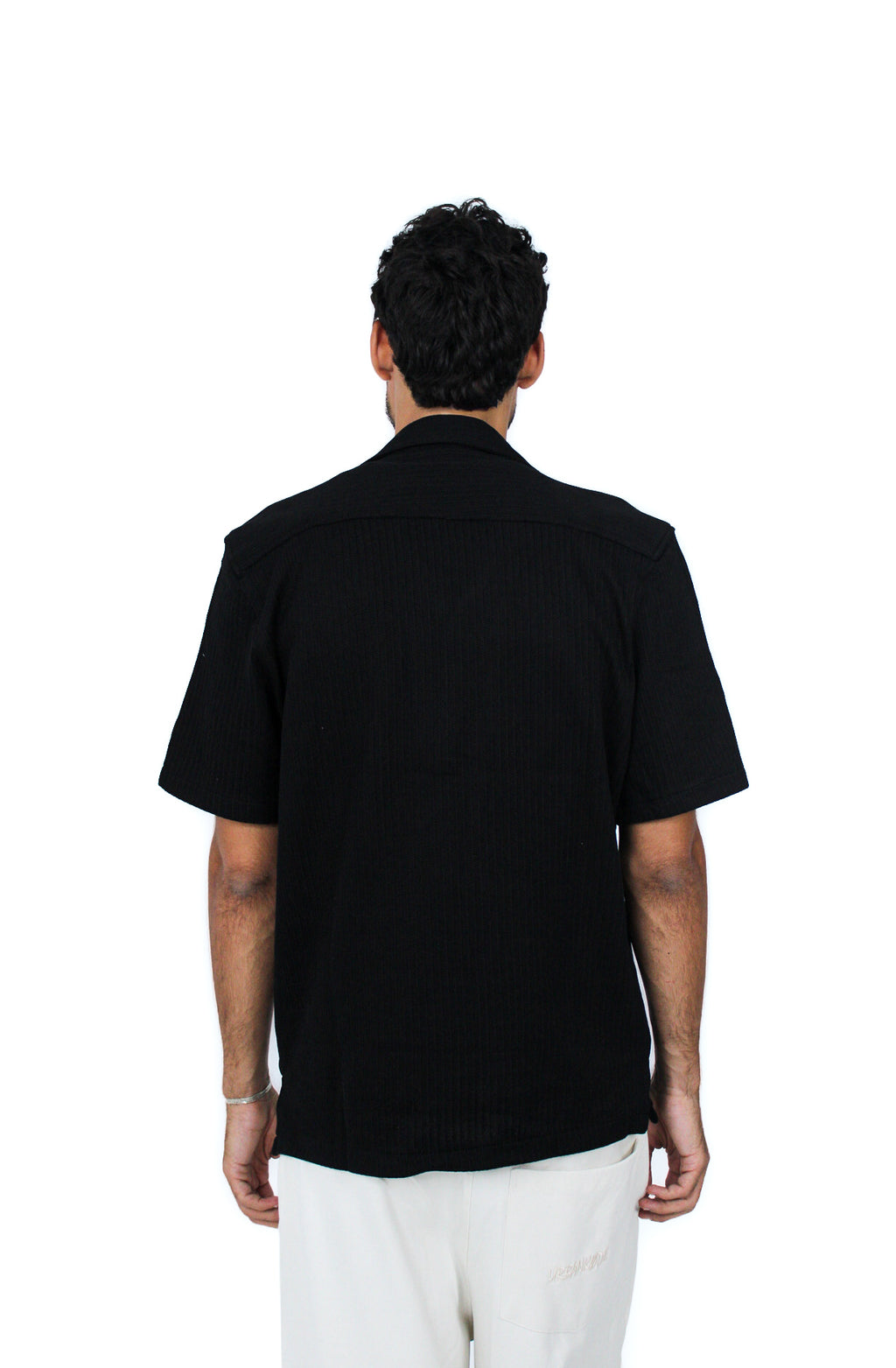 Jacquard Camp-Collar Shirt in Black, back view
