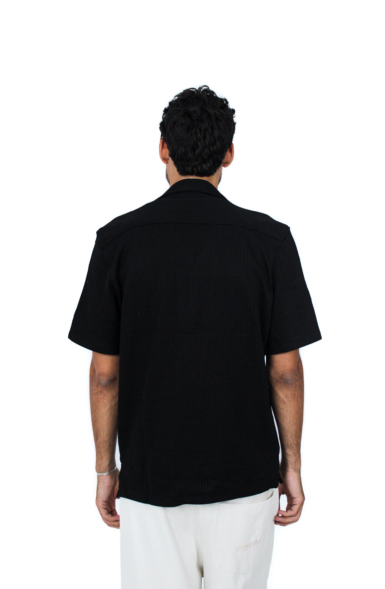 Jacquard Camp-Collar Shirt in Black, back view