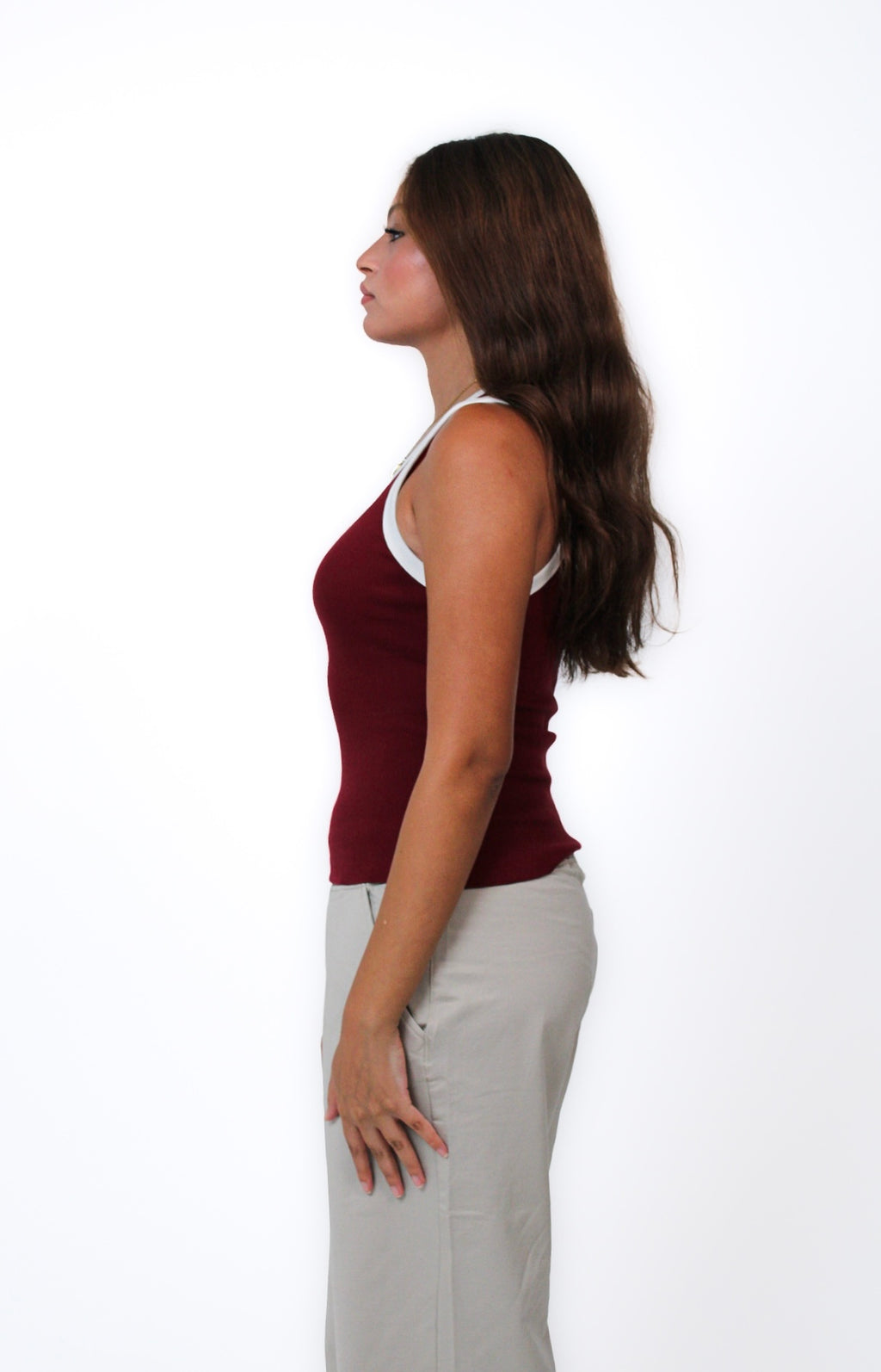Contrast Ring Tank in Burgundy, side view