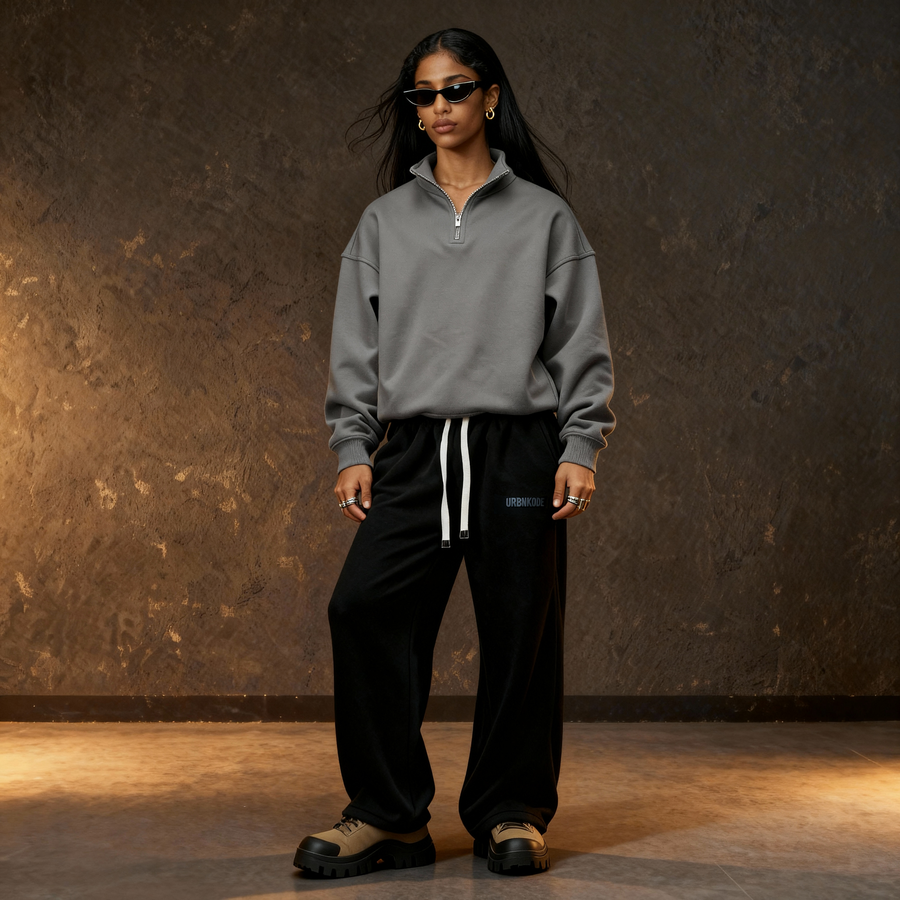Foundation 0.1 Quarter-Zip Sweatshirt in Stone Gray