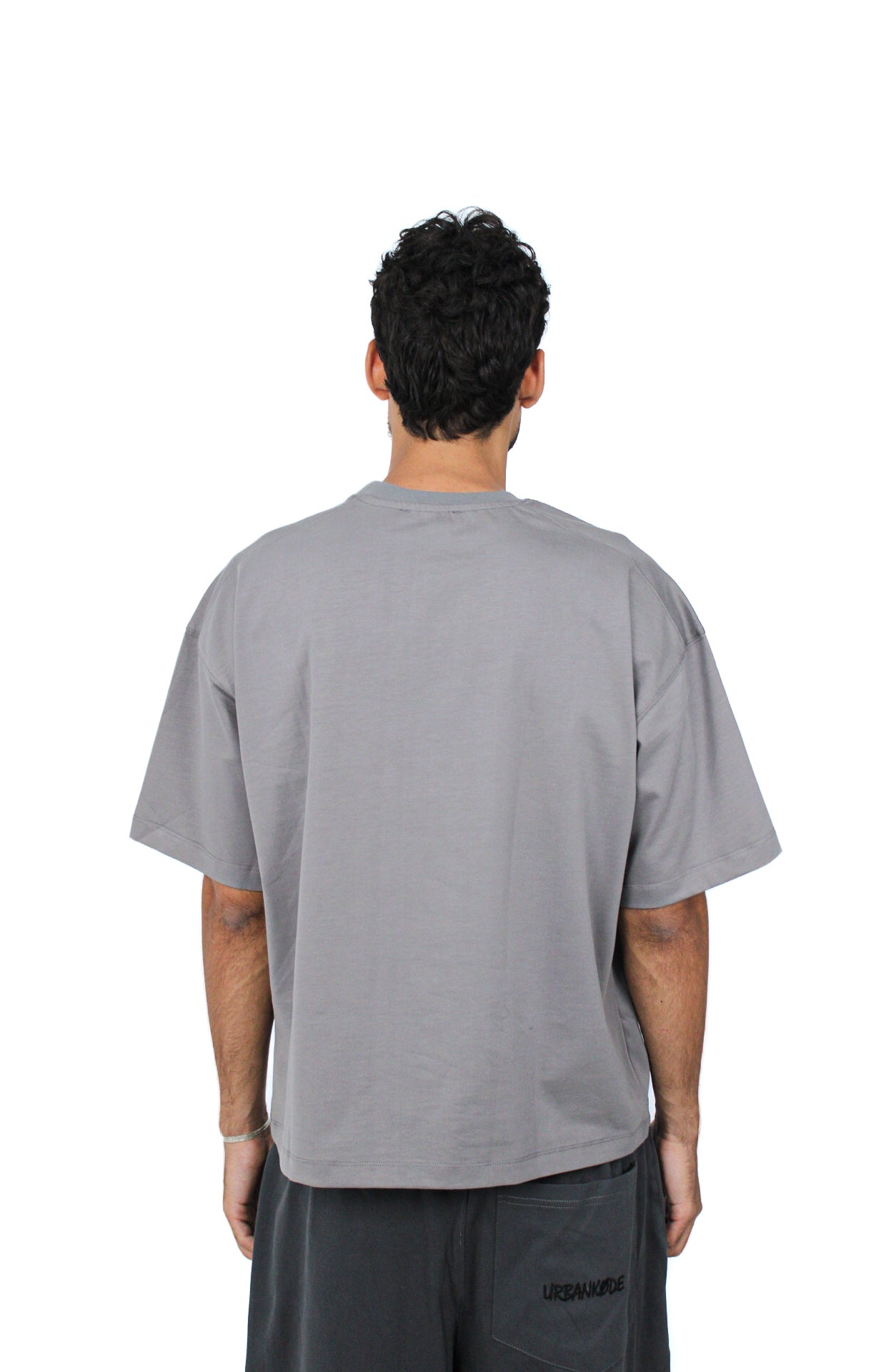 89 Oversized Boxy Tee in Dark Gray, back view