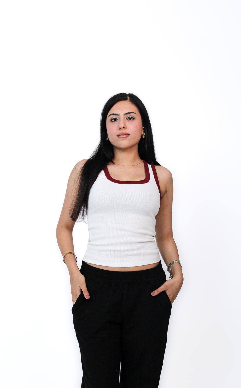 Contrast Ring Tank in White, front view