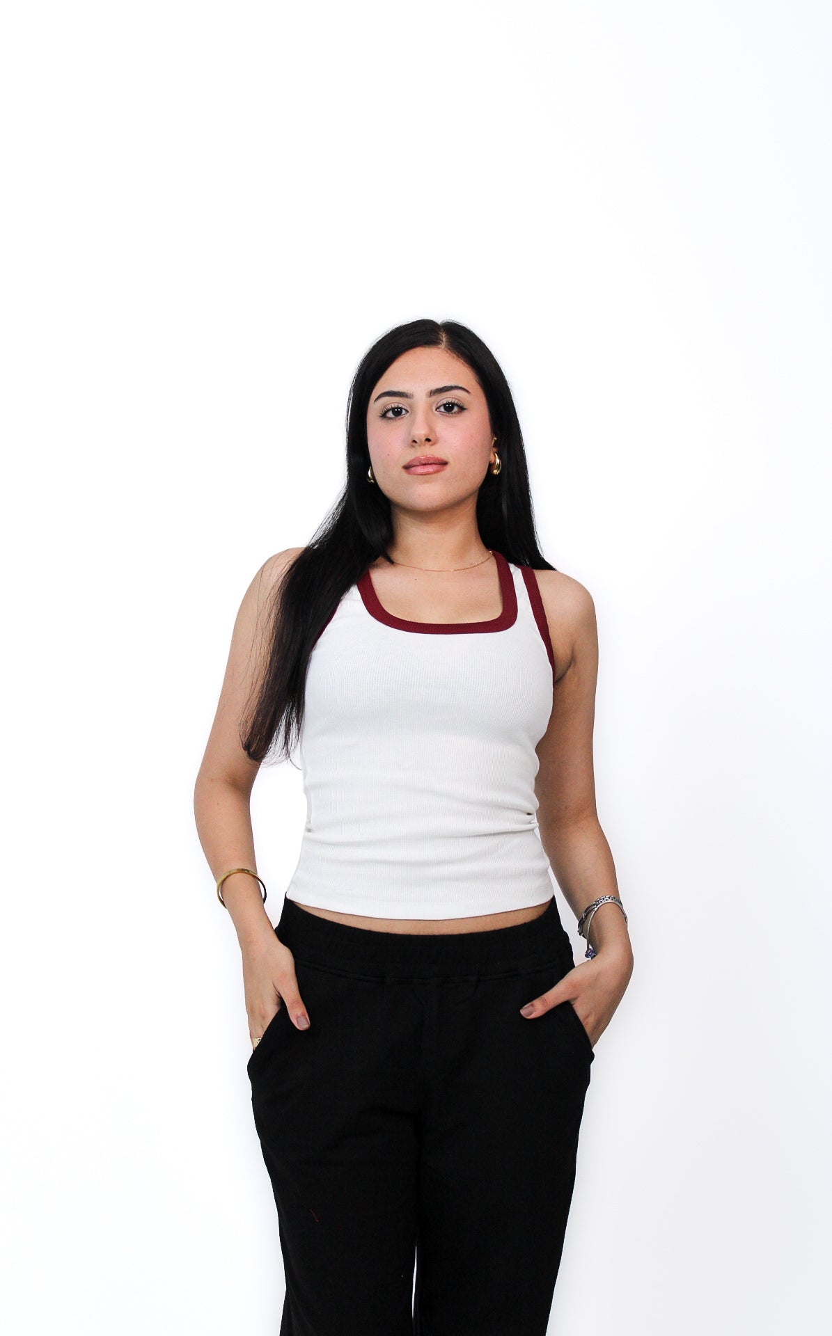 Contrast Ring Tank in White, front view