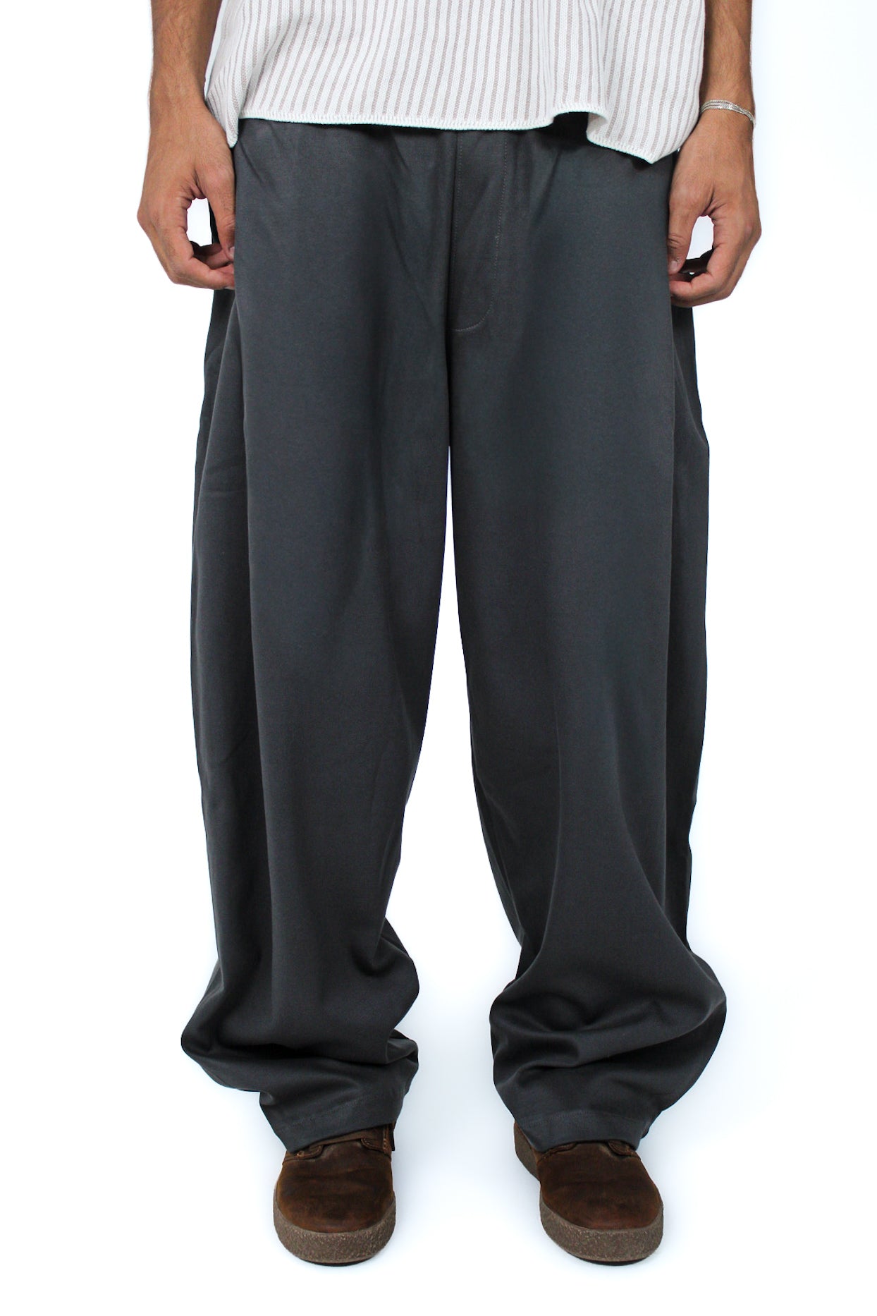 Pleated Balloon-Fit Pants in Dark Gray, front view